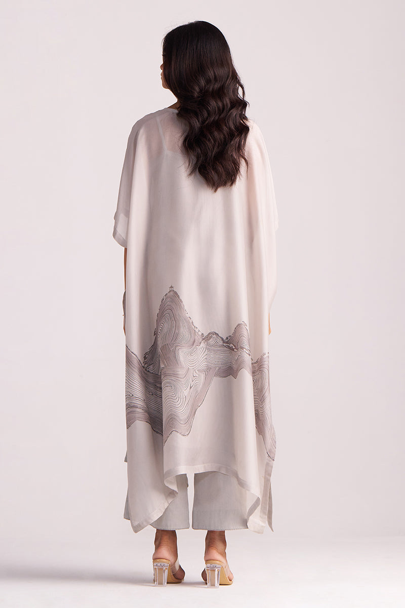 Ash Grey Silk Kaftaan Co-ord Set