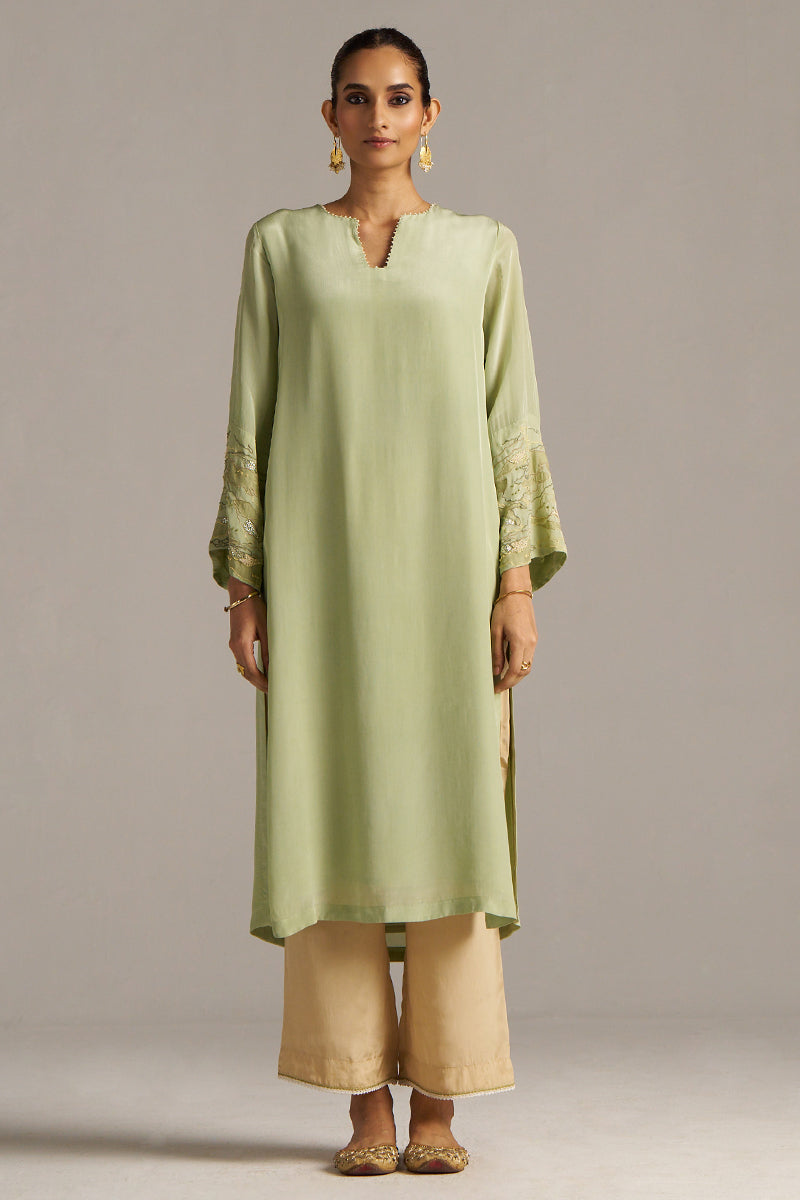 Celadon Green And Beige Crepe Silk Co-ord Set