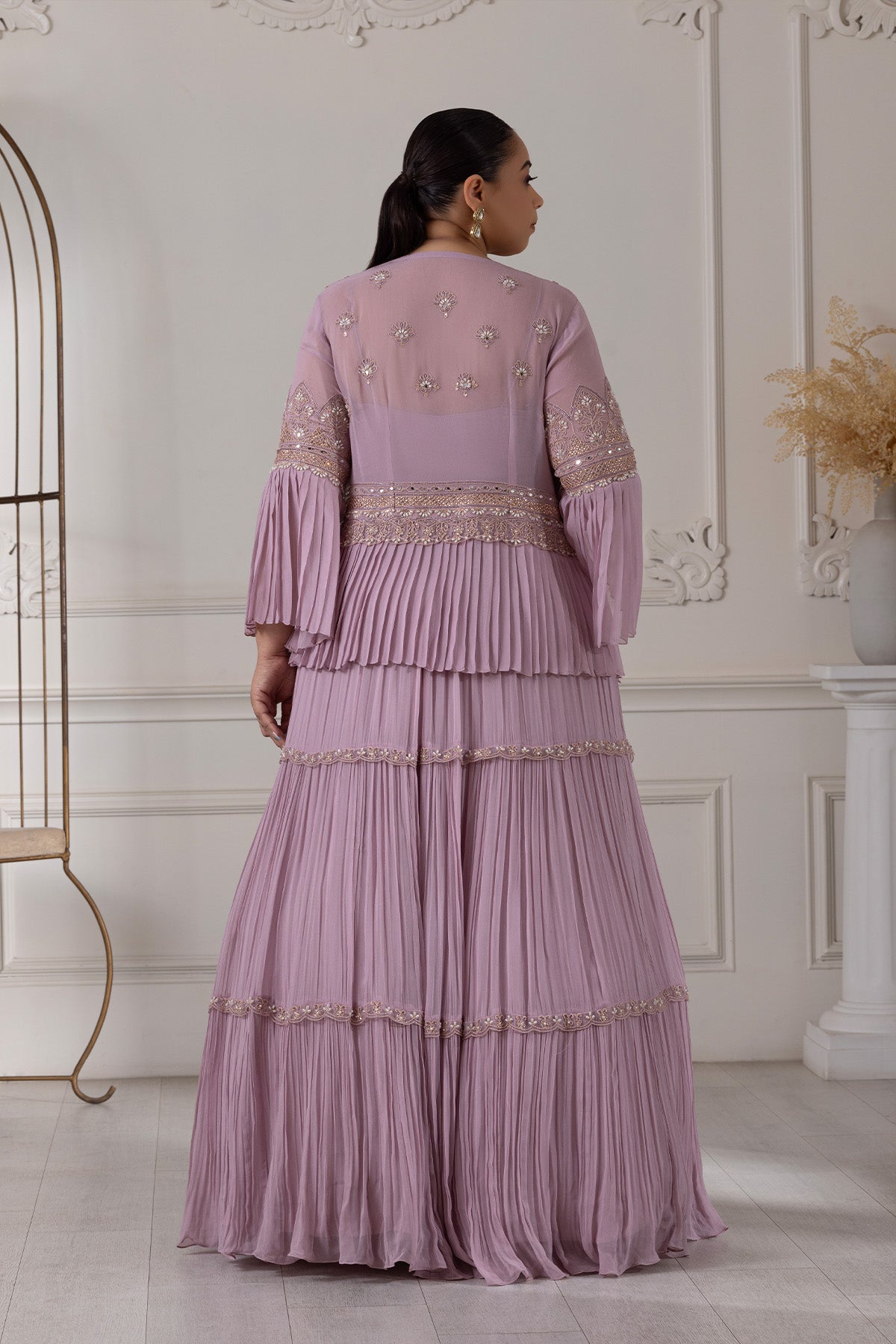 Lilac Embroidered Jacket Lehenga Set