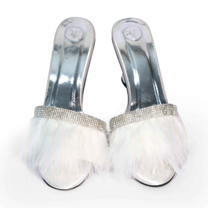 Women's Open Toe White Fur Heel