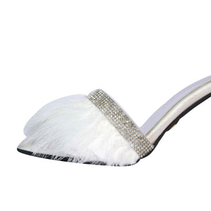 Women's Open Toe White Fur Heel