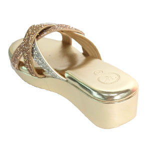 Women Gold Open Toe Faux leather Trio Wedge
