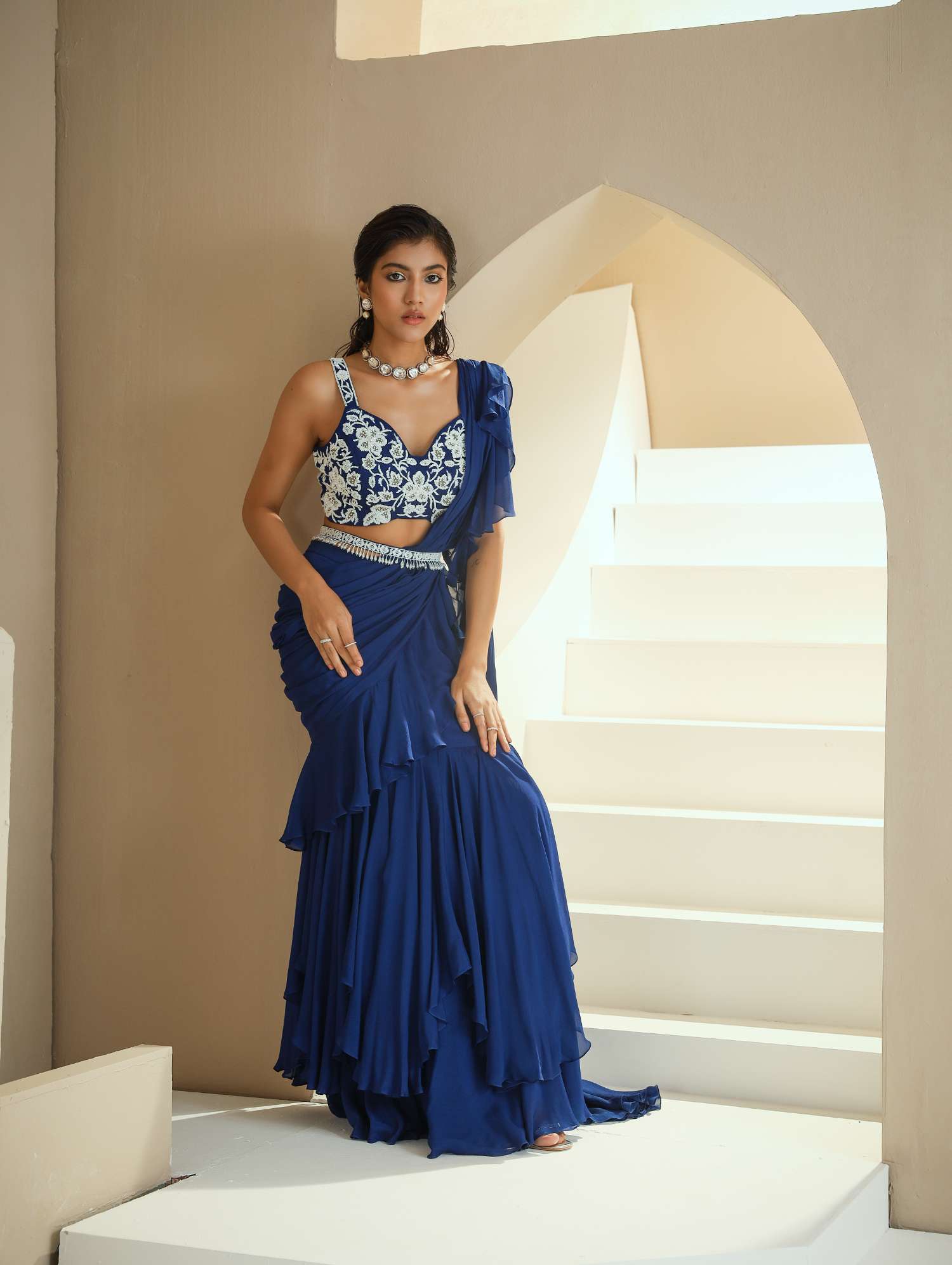 Pre-Draped Saree+Belt