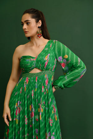 Adele Georgette One Shoulder Gown- front view