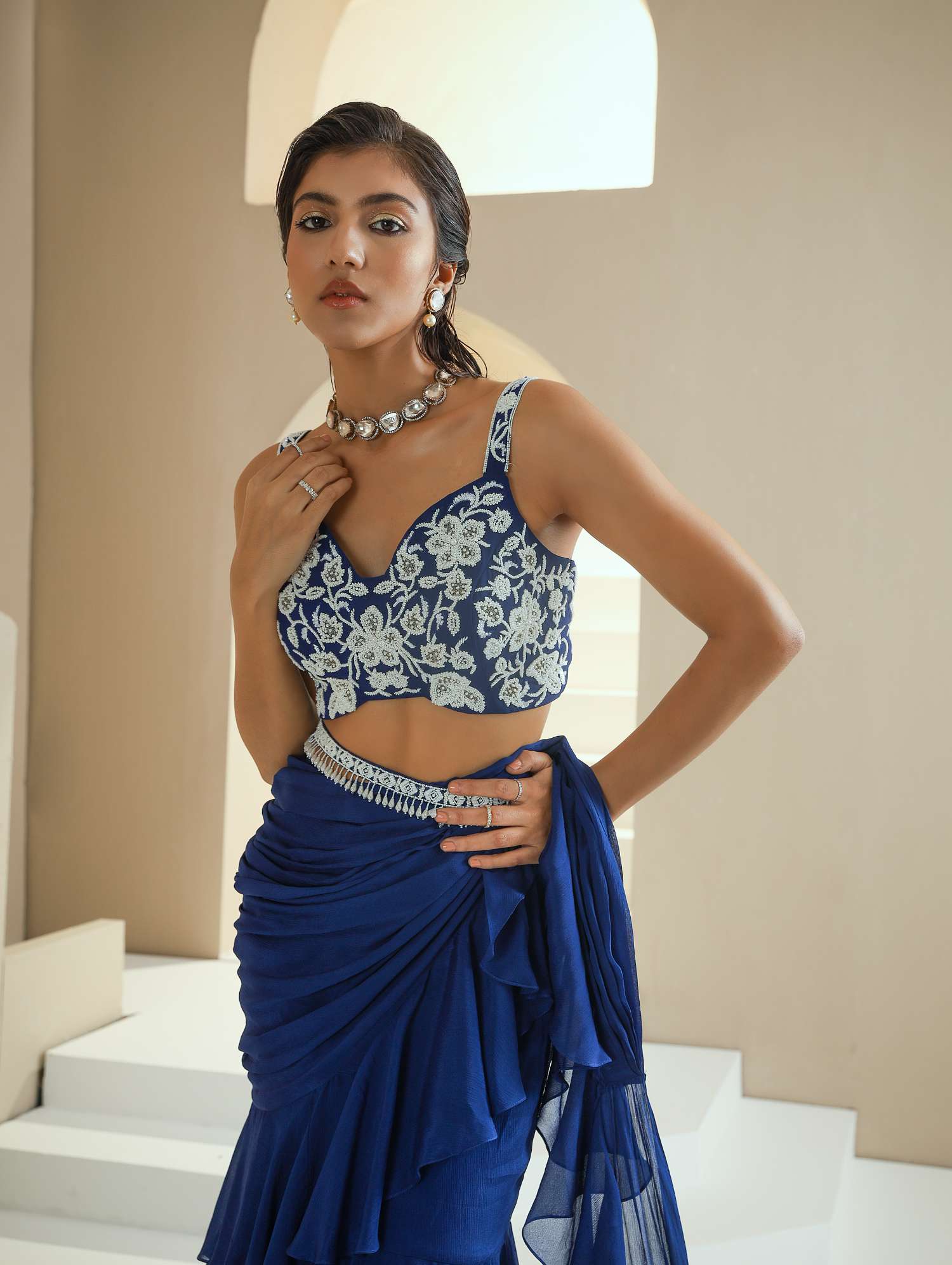 Pre-Draped Saree+Belt