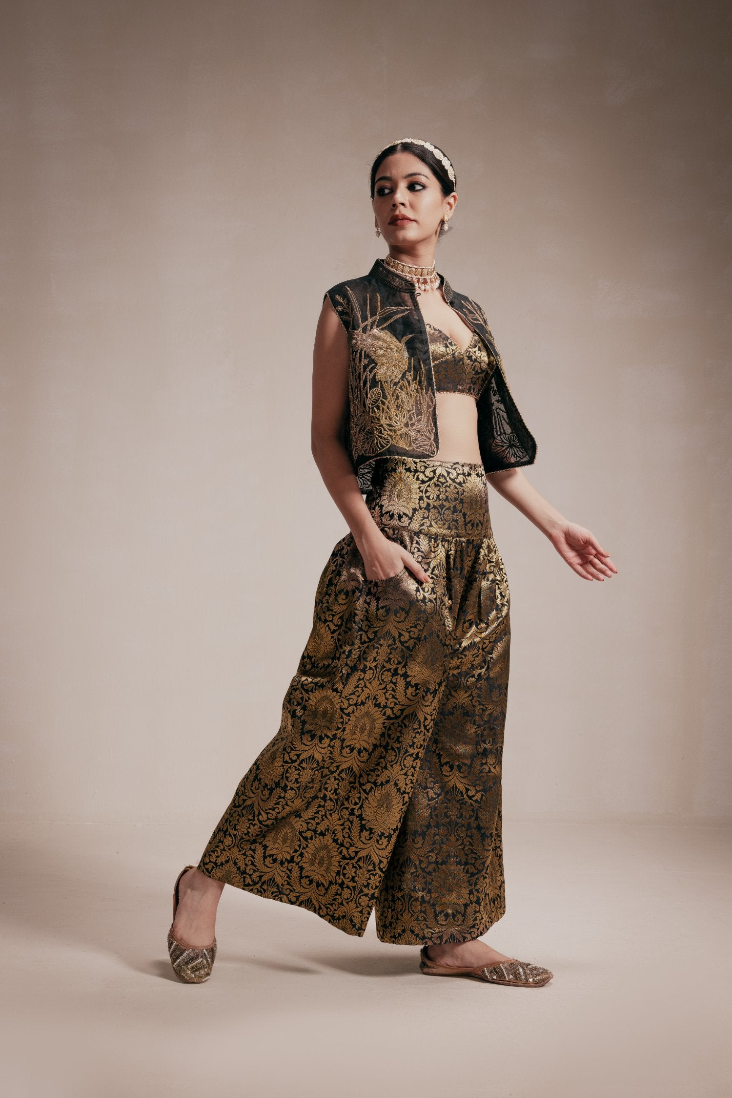 Gold Embroided Jacket & Pants Co-Ord