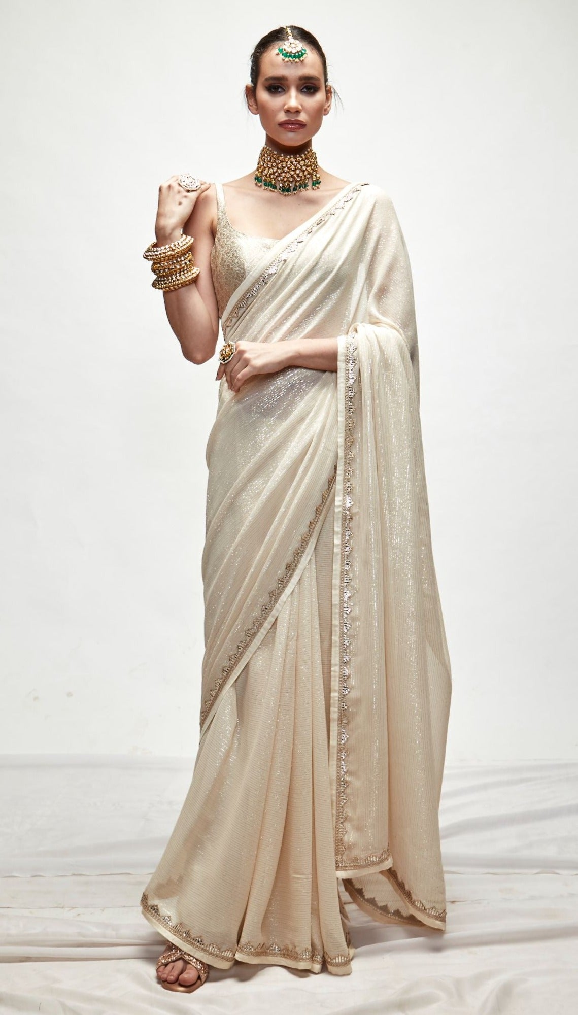 PORCELAIN CREAM SILK SAREE SET