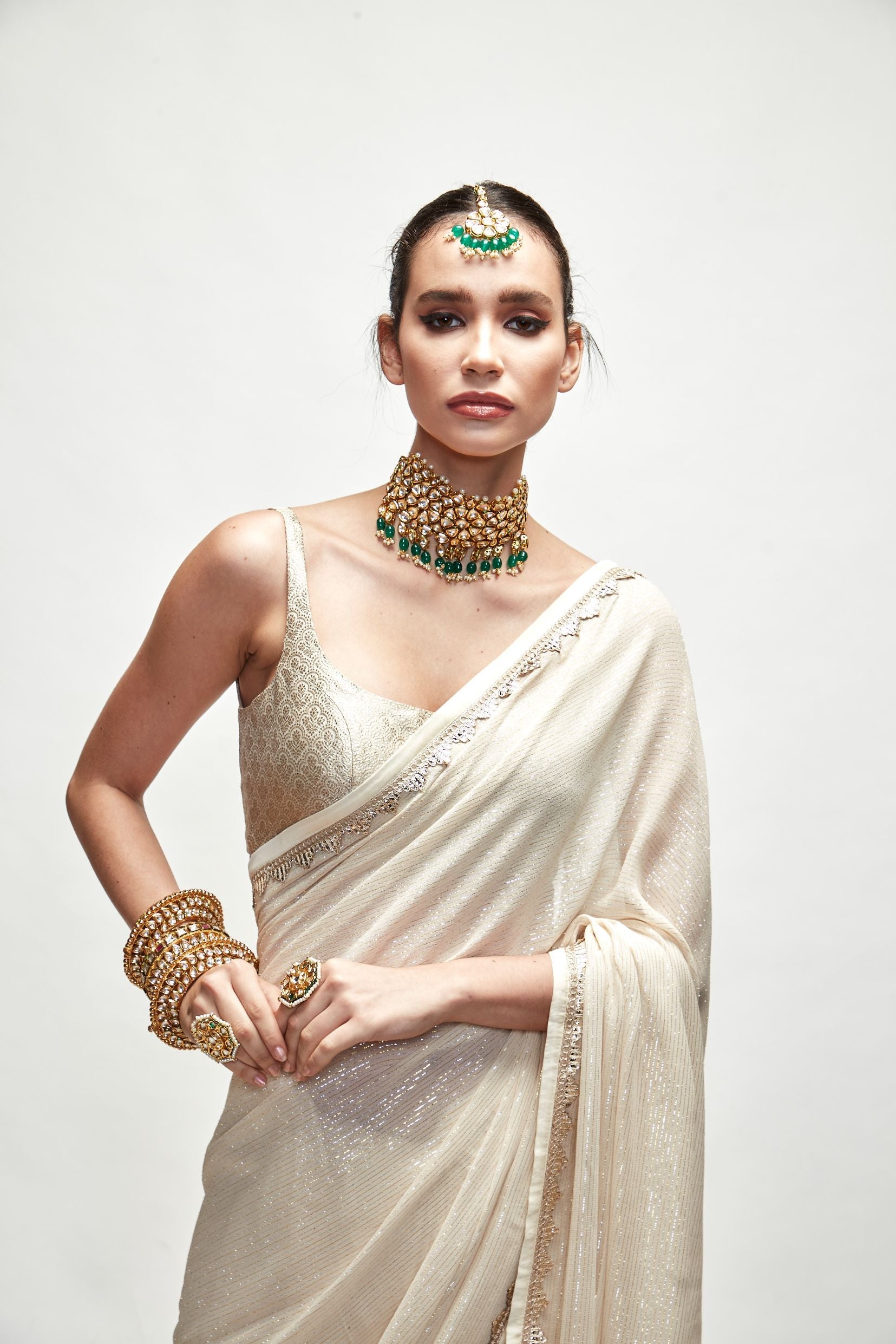 PORCELAIN CREAM SILK SAREE SET