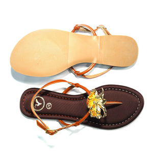 Brown Open Toe Slip on closure Zeno Brown Flat