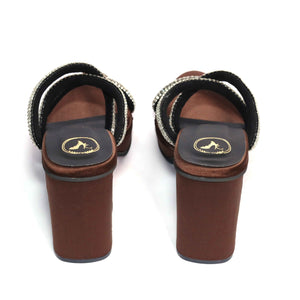 Black Open Toe Slip on Closure Mocha Star Block Heel