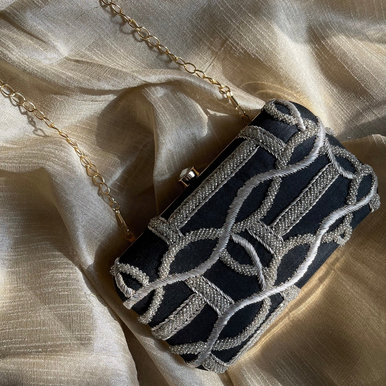 Indo-Zardozi Black Clutch