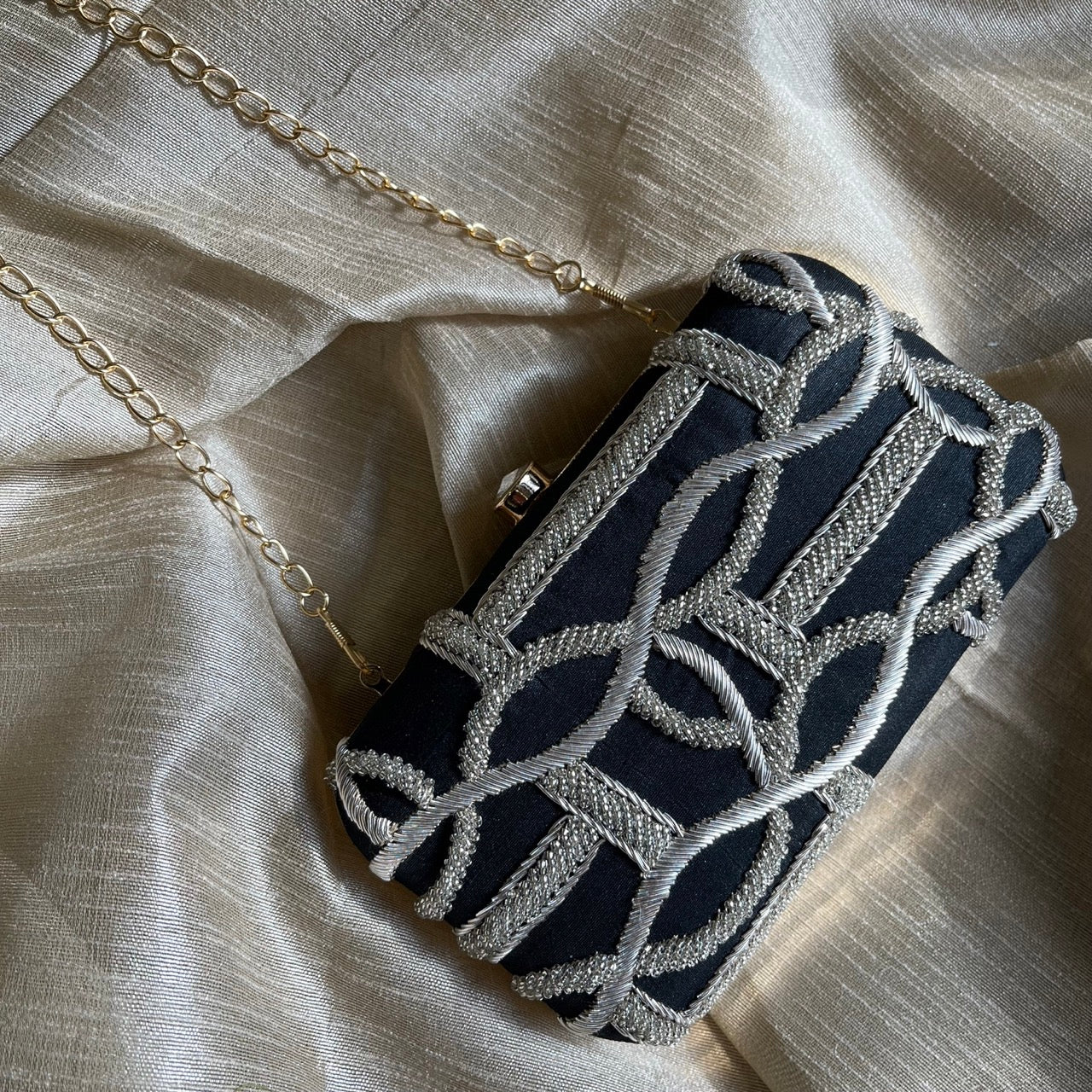 Indo-Zardozi Black Clutch