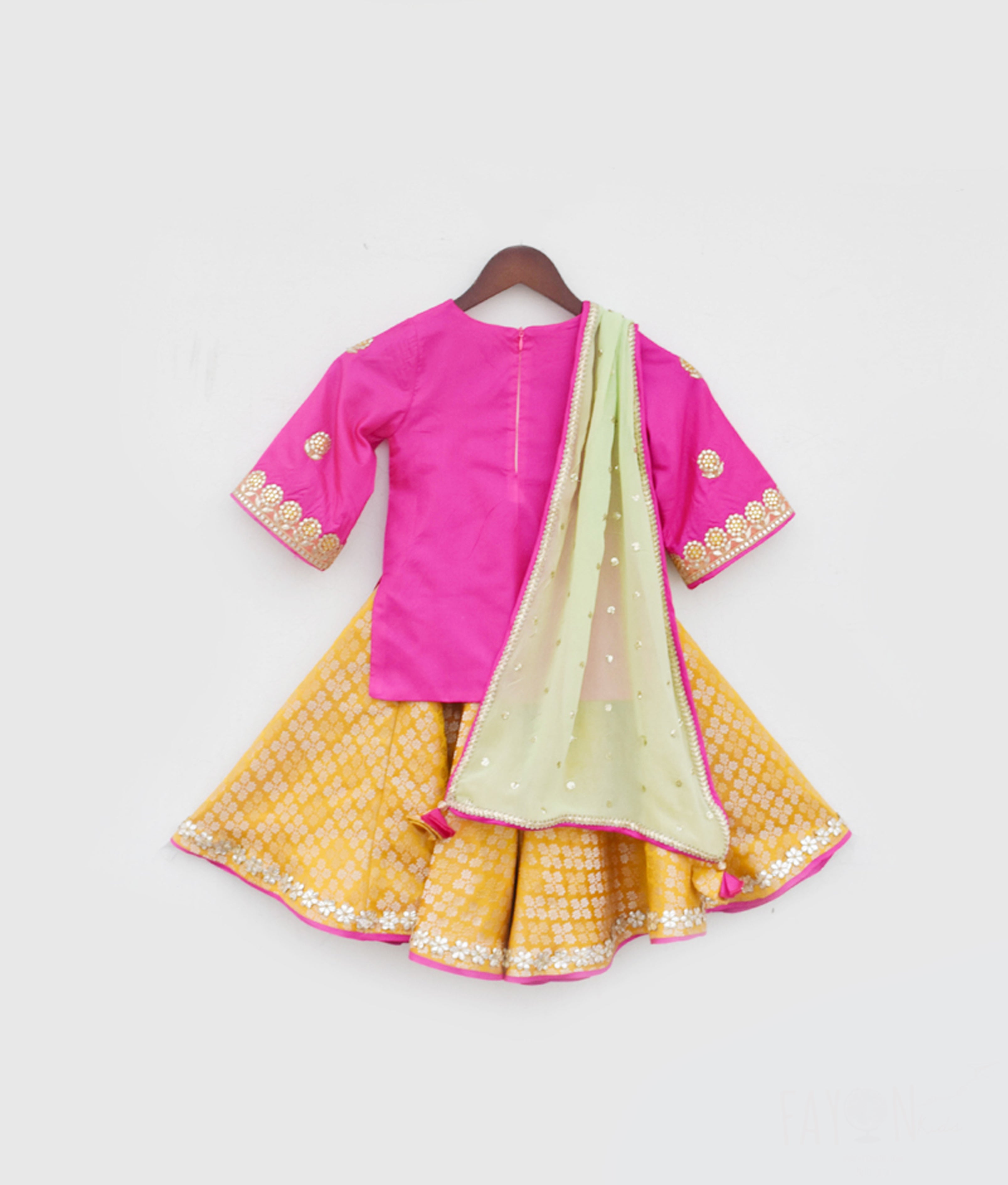Pink Kurti with Yellow Brocade Sharara