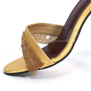 Glance Gold Heels for Women – Open Toe Faux Leather Sandals