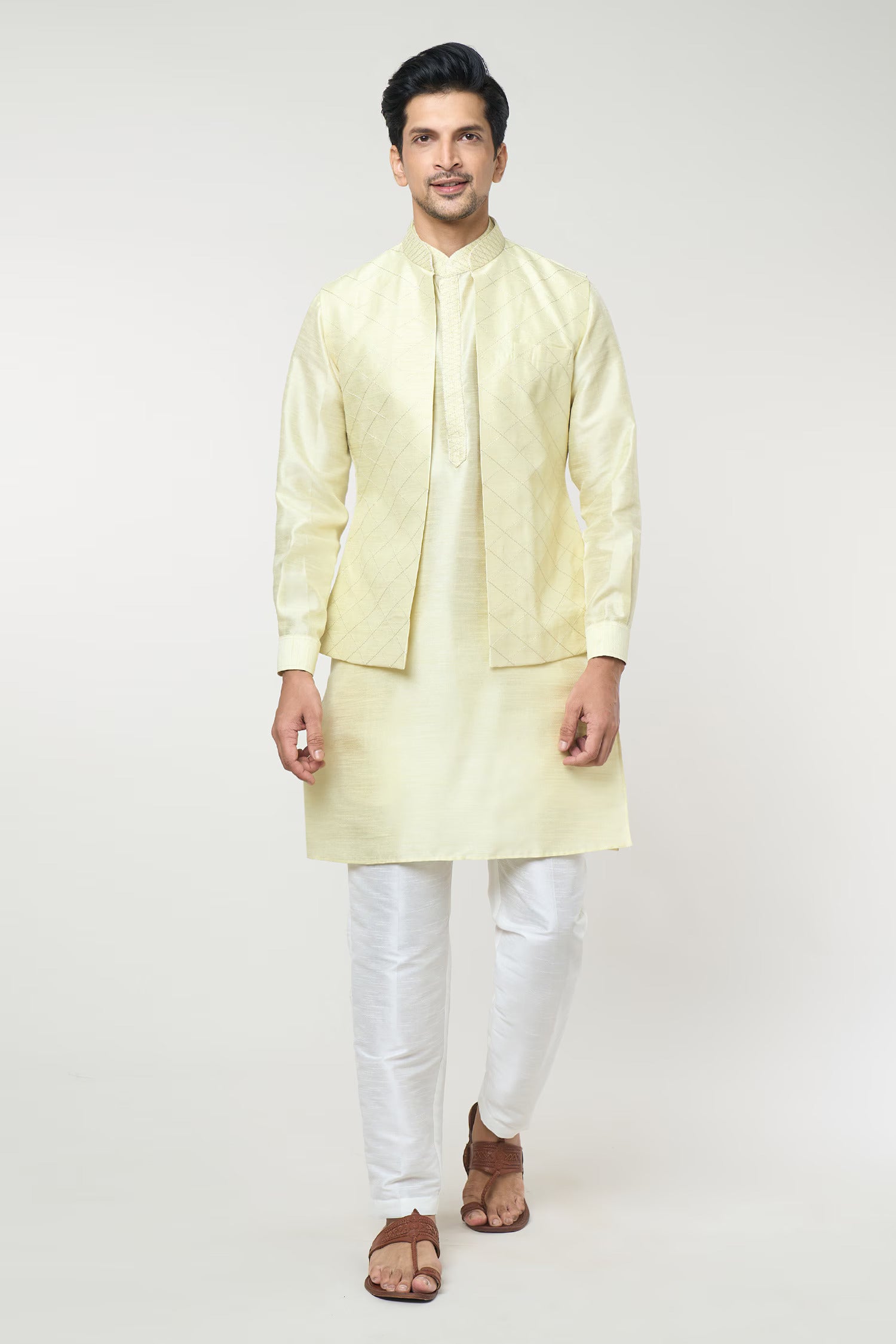 Parrot Green Pintuck Kurta-Jacket Set