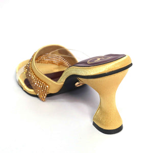 Glance Gold Heels for Women – Open Toe Faux Leather Sandals