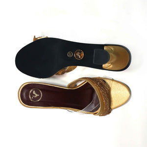 Glance Gold Heels for Women – Open Toe Faux Leather Sandals