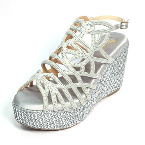 Women's Giorgia Grey Wedge Sandals – Open Toe, Vegan Faux Leather