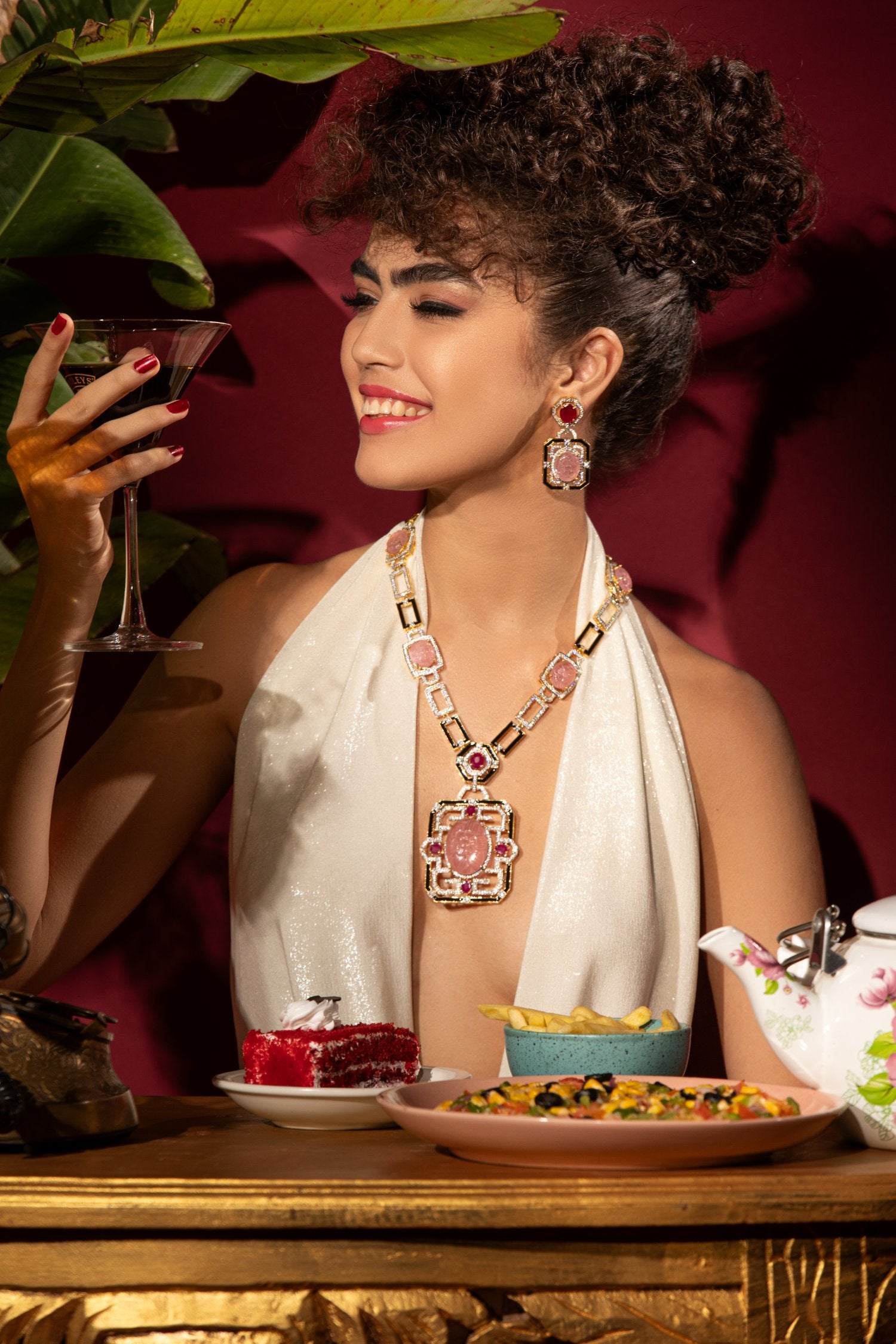 Spectacular Pink Stone And Swarovski Necklace Set| Buy Jewellery Online