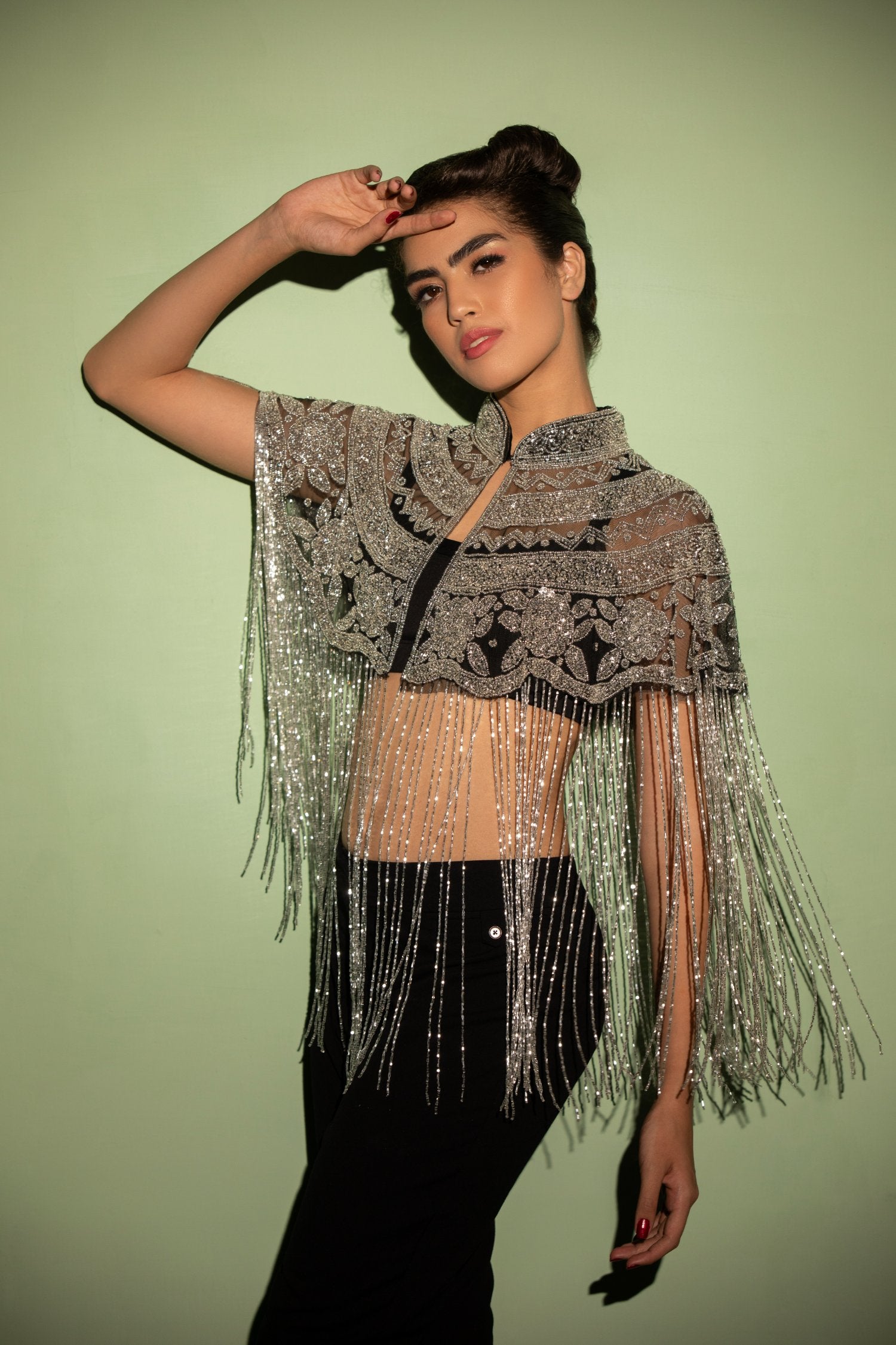 Silver Cape, Beaded Cape With Tassels- Ideal Cape For Sarees Or Gown