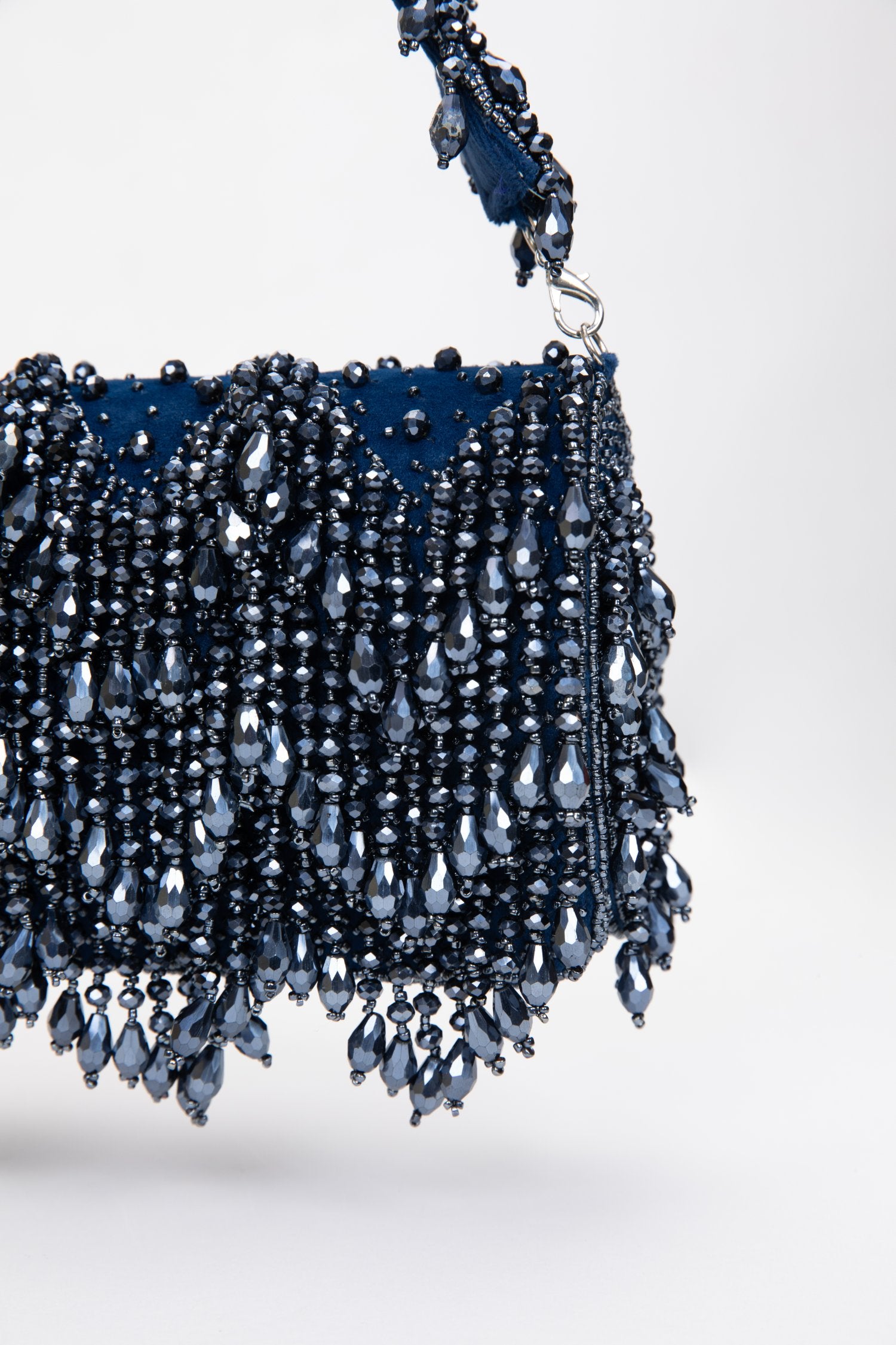 Navy Blue Beaded Party Handbag With Elegant Design