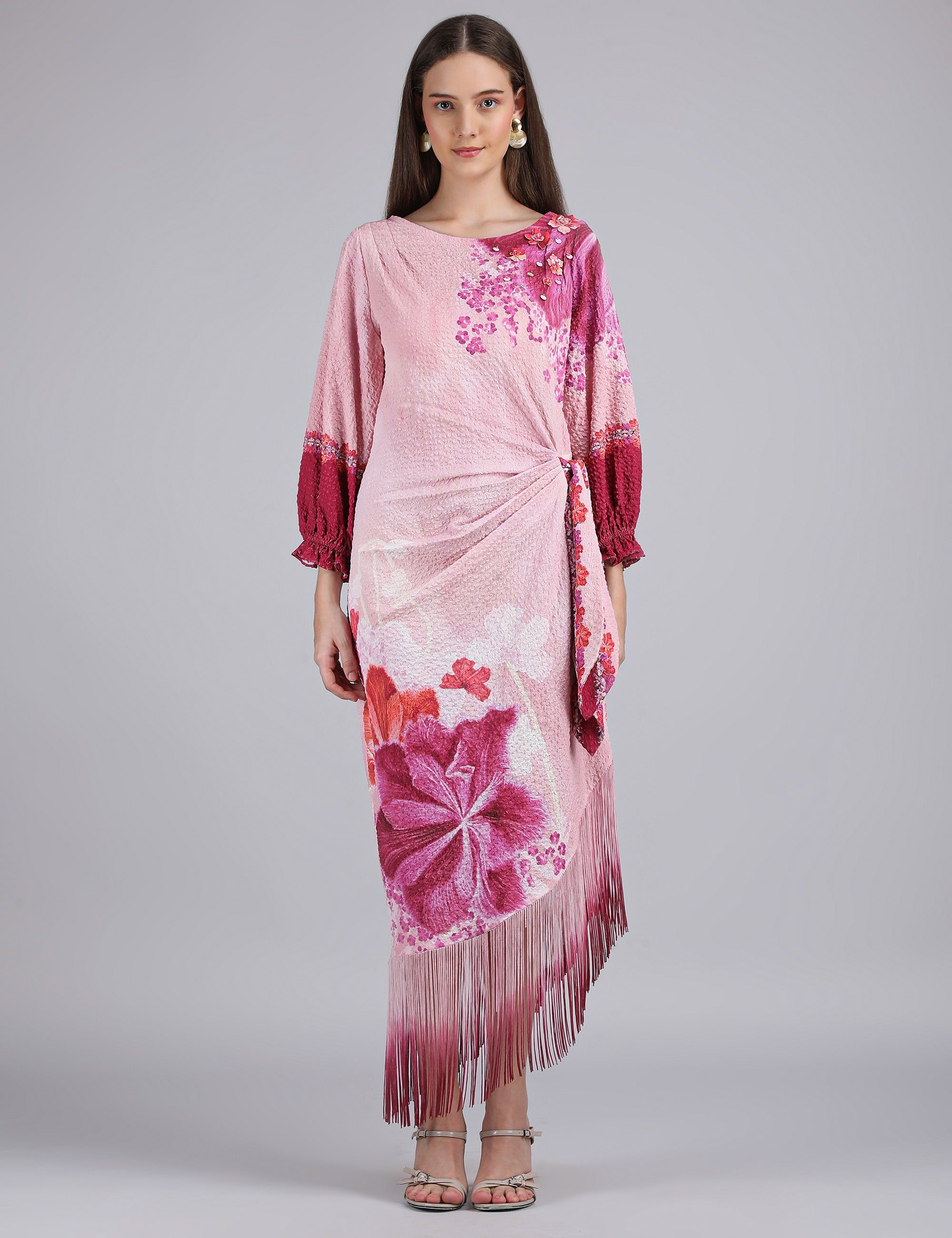 Petals Below Asymmetrical Placement Printed Dress