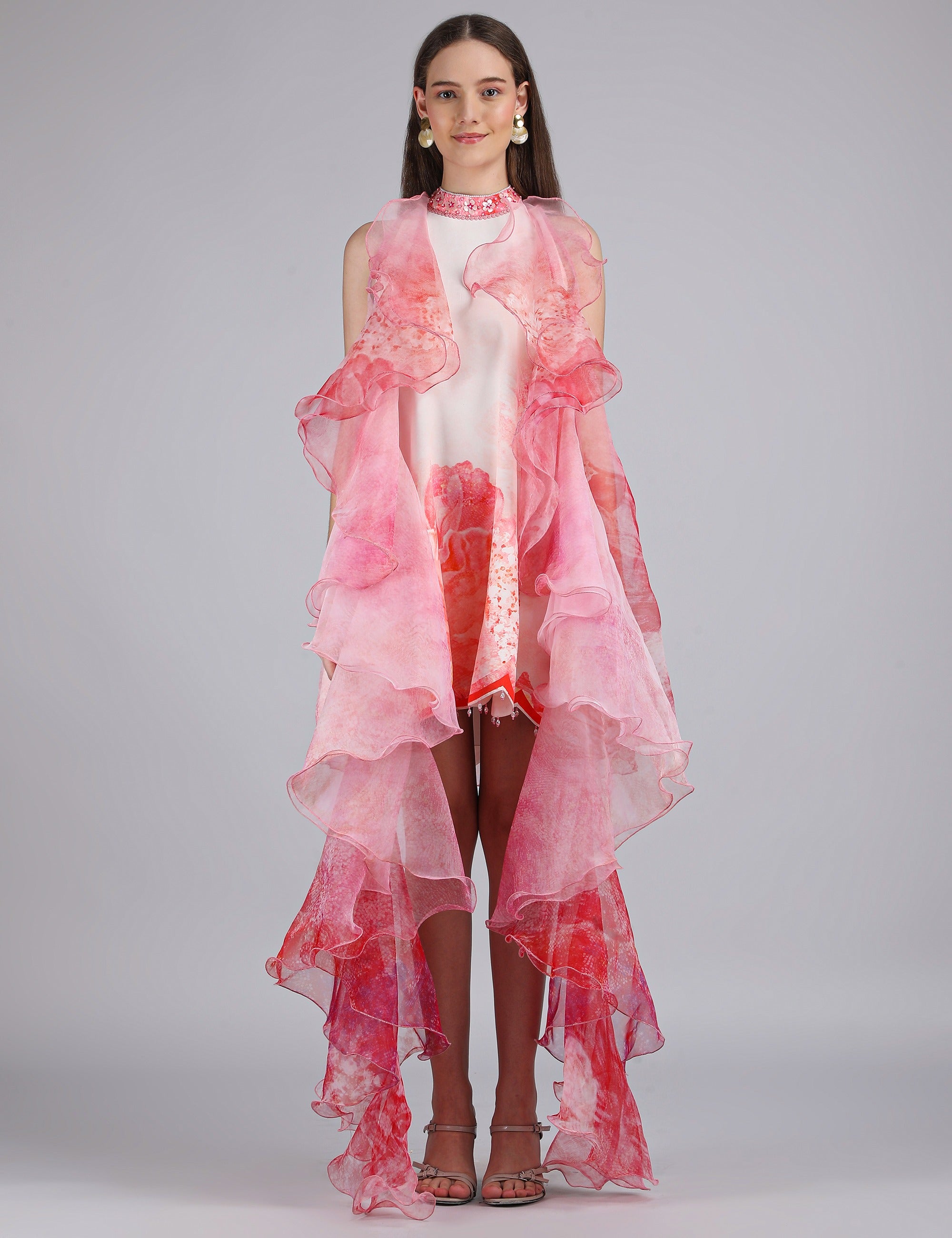 Petals Peach Placement Short Dress