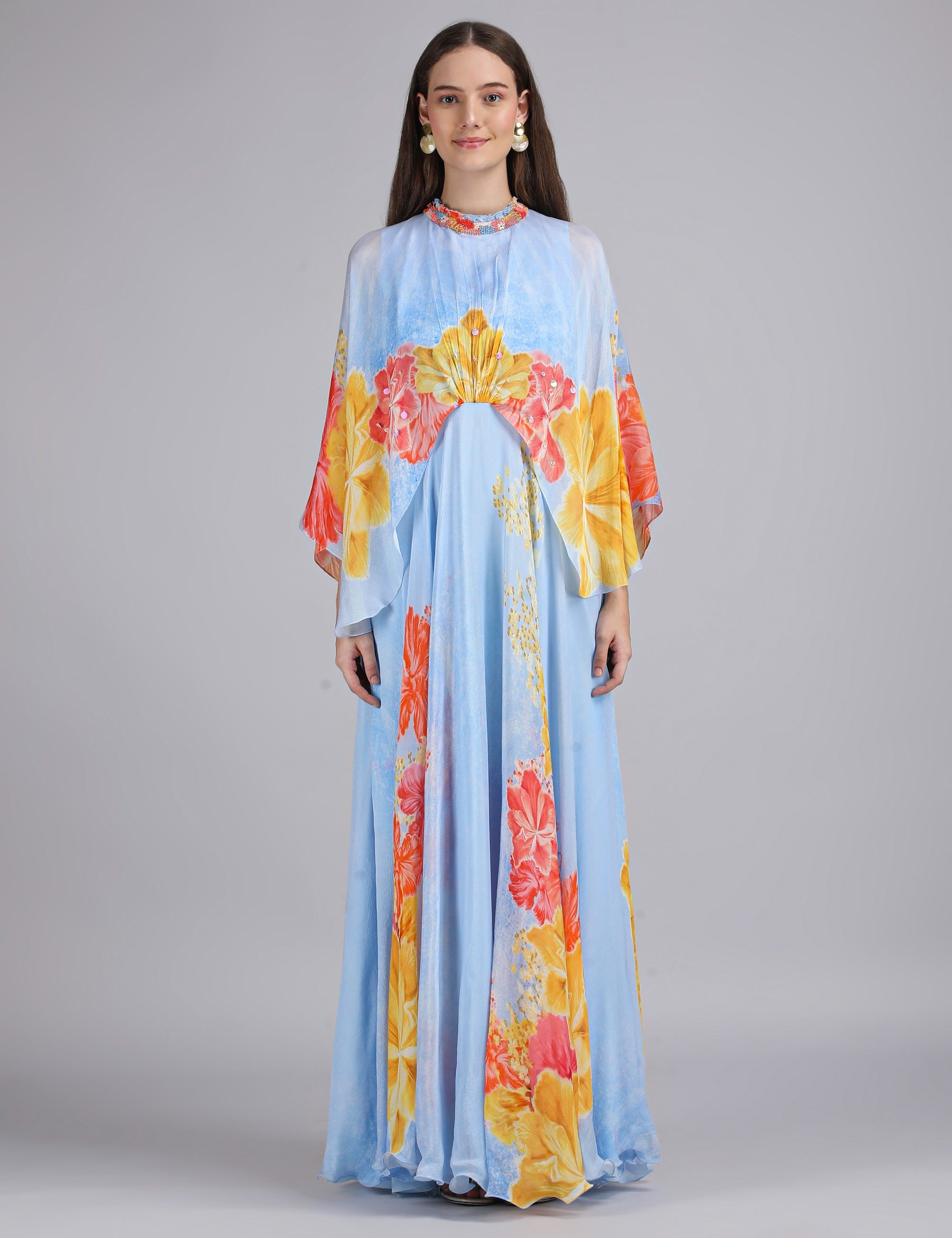 Faux Cosmos Sky base Printed cape Dress