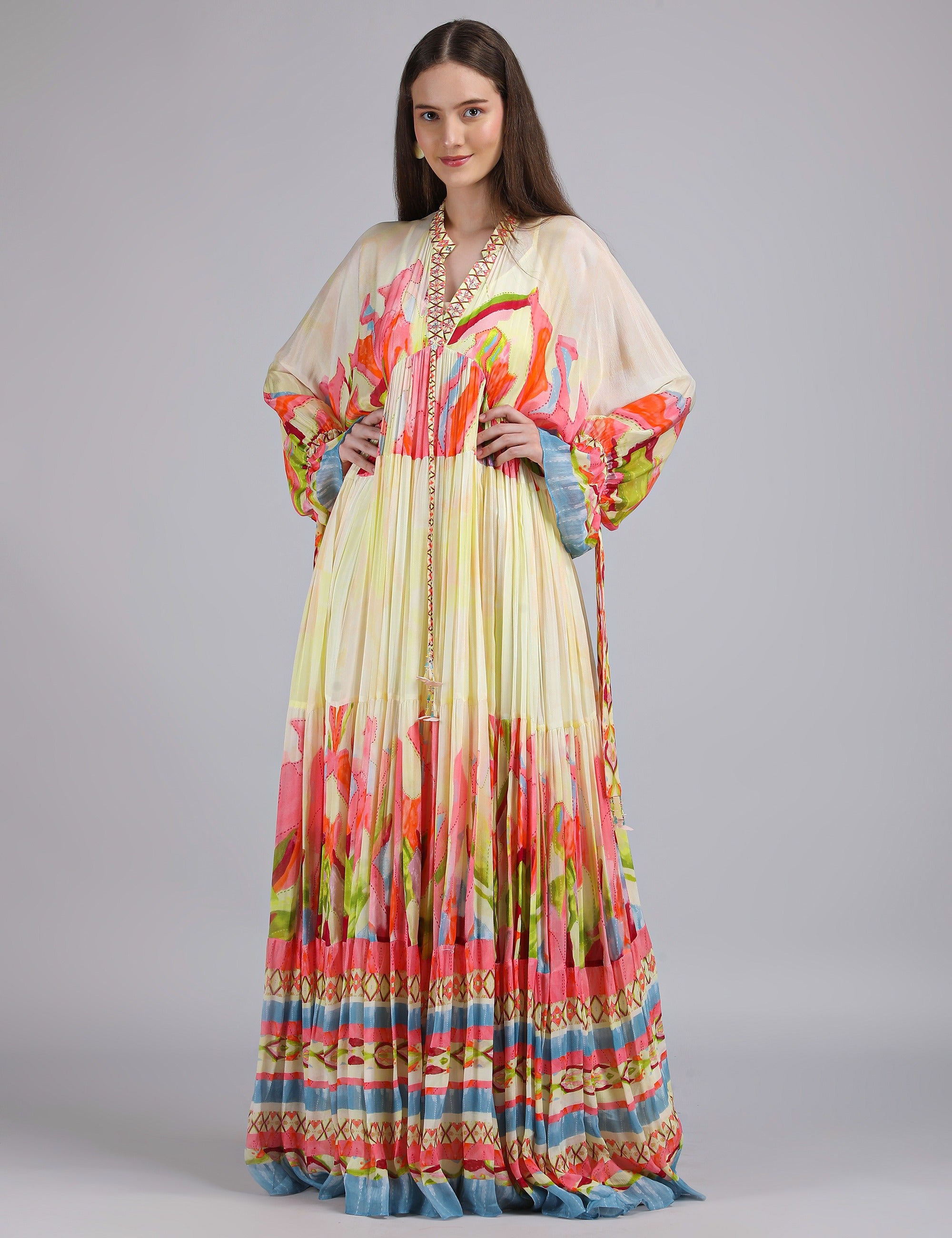 Linear lime summer placement Kaftan