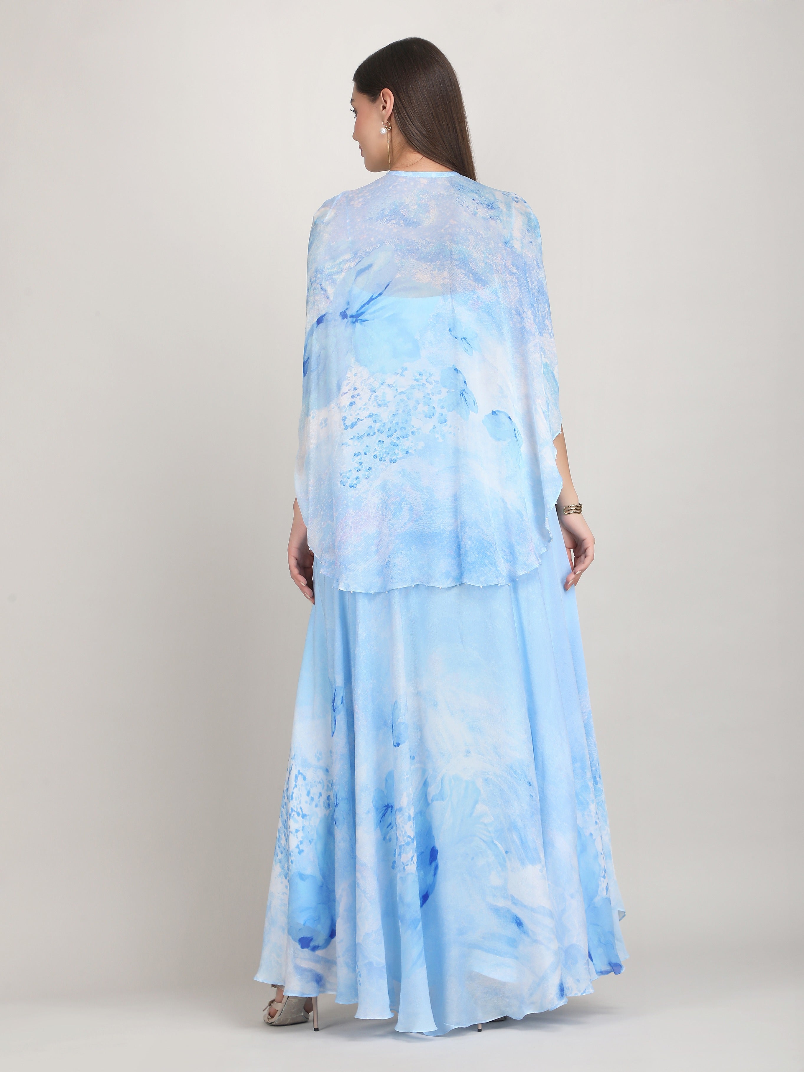 Aurora Tone Ice Blue Cape dress