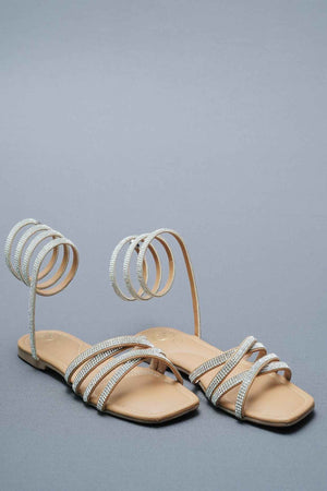 Nude Beige Leather Open Toe Casual Flats