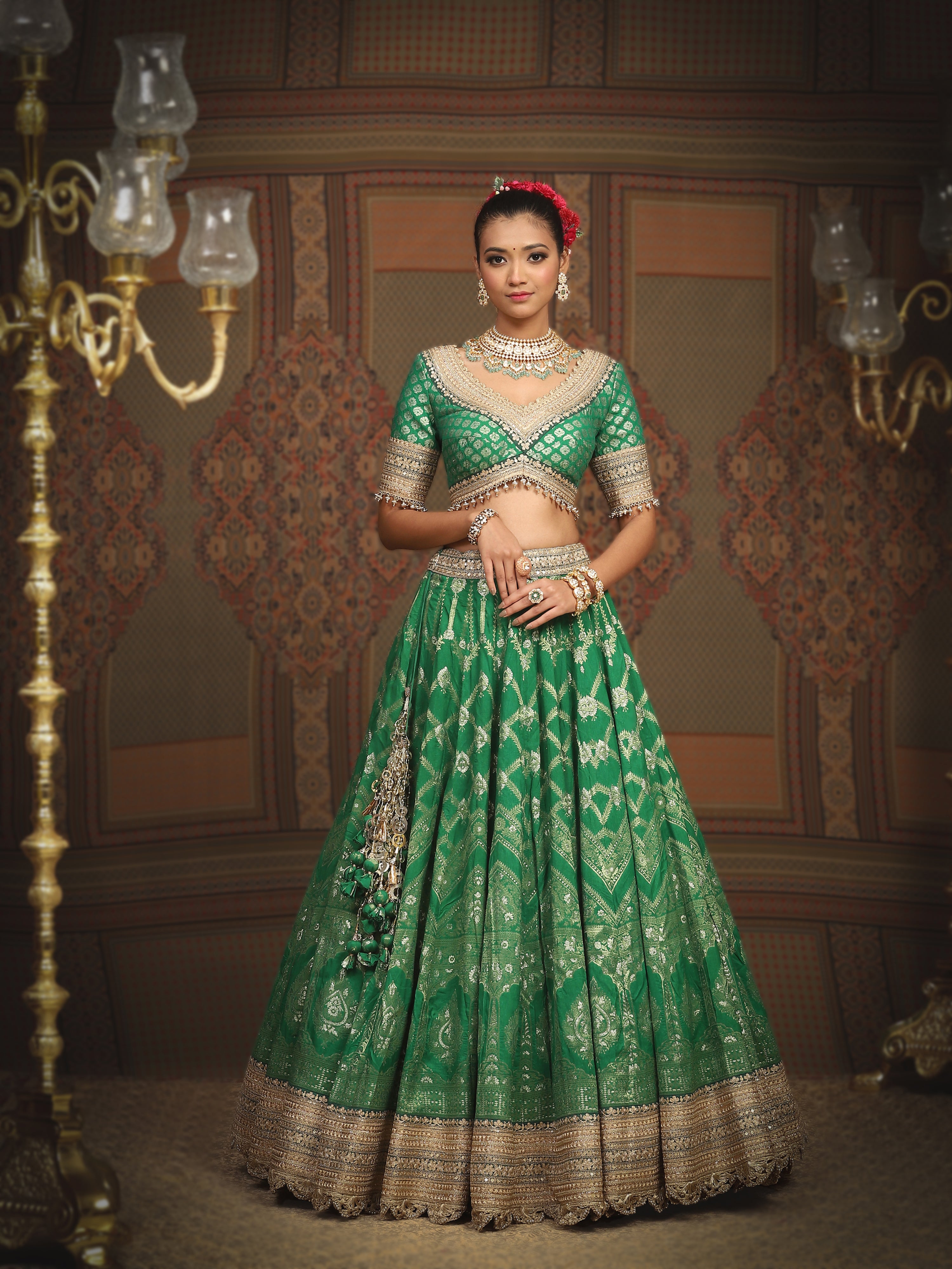 Green Banarasi Lehenga Set