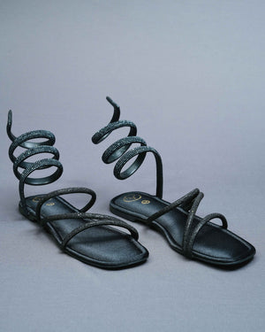 Open Toe Vegan Suede Black Panther Flats