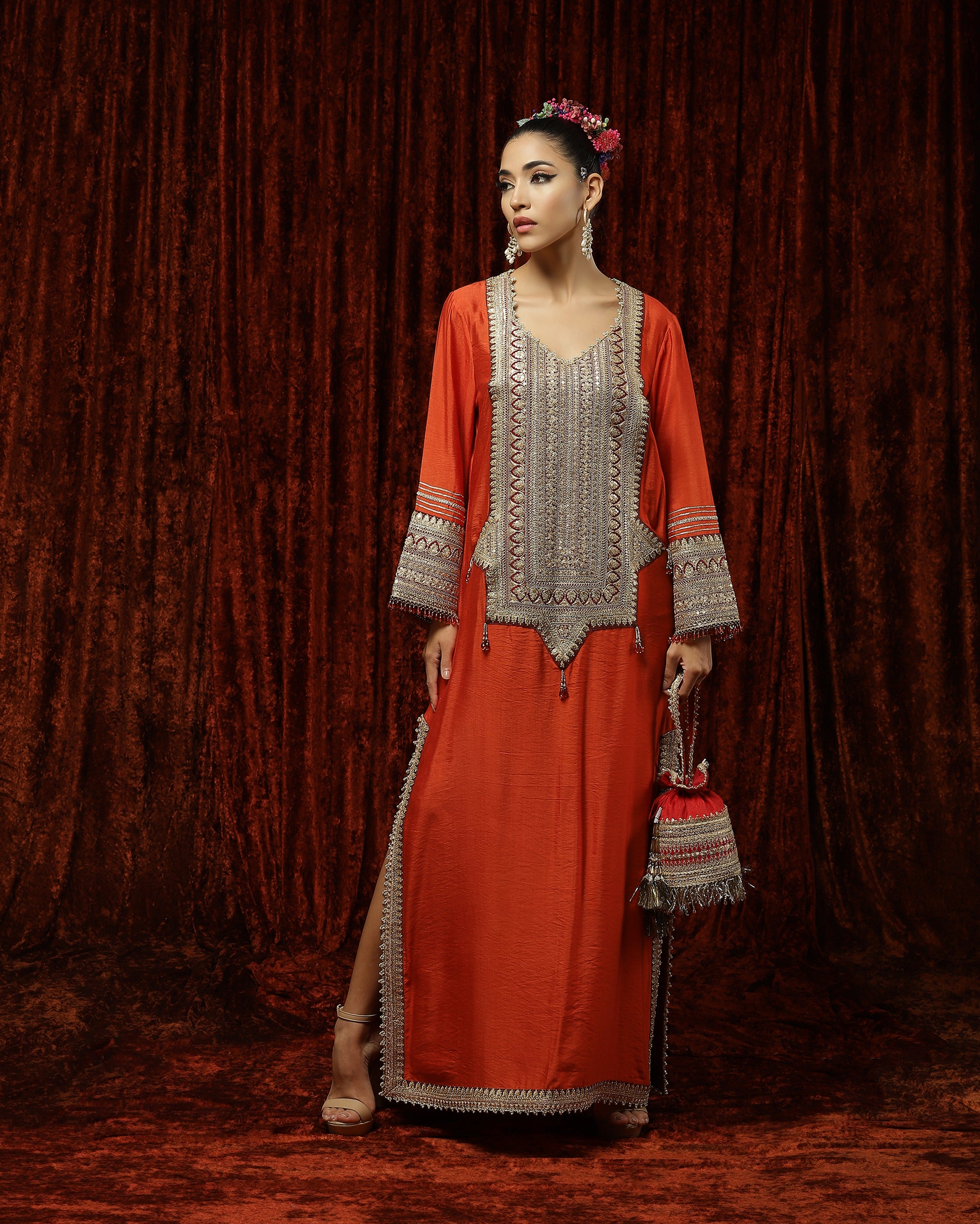 Orange & Maroon Kurta Kaftan