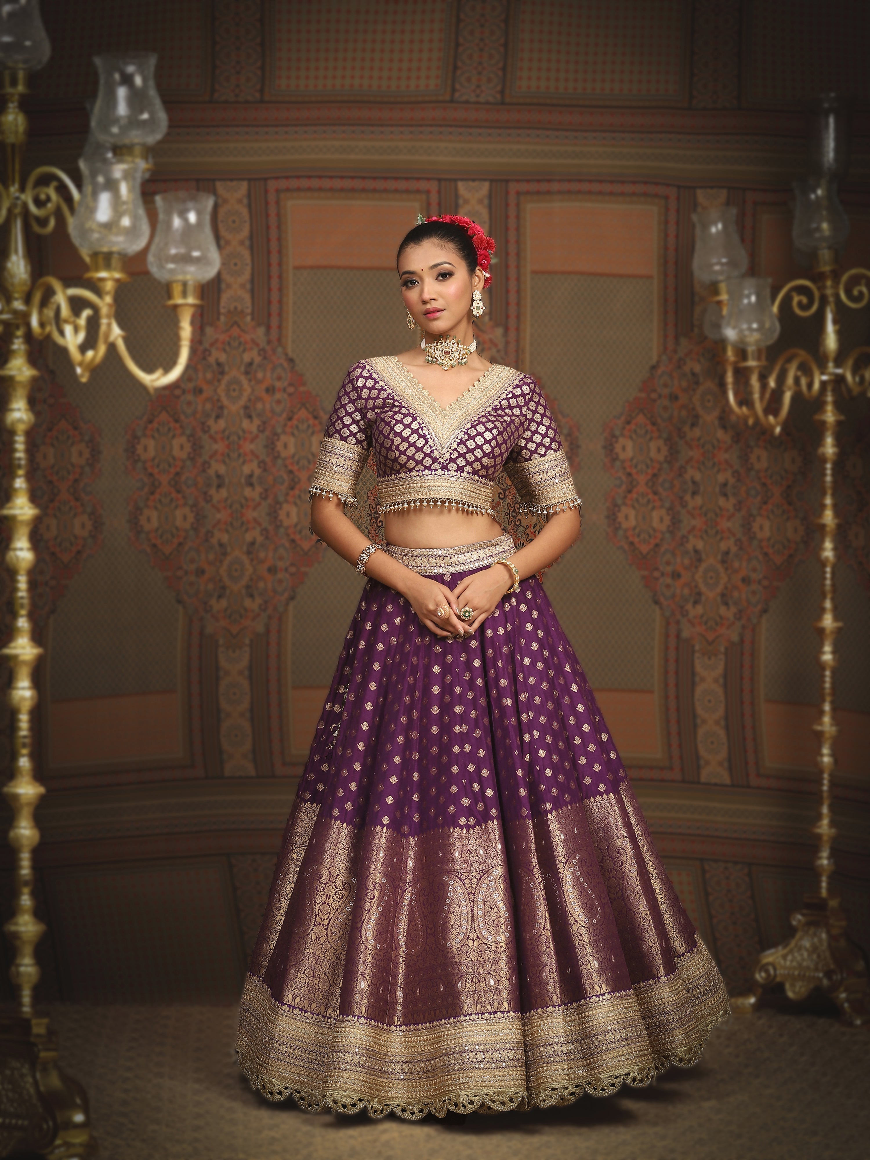 Dark Purple Banarasi Lehenga Set