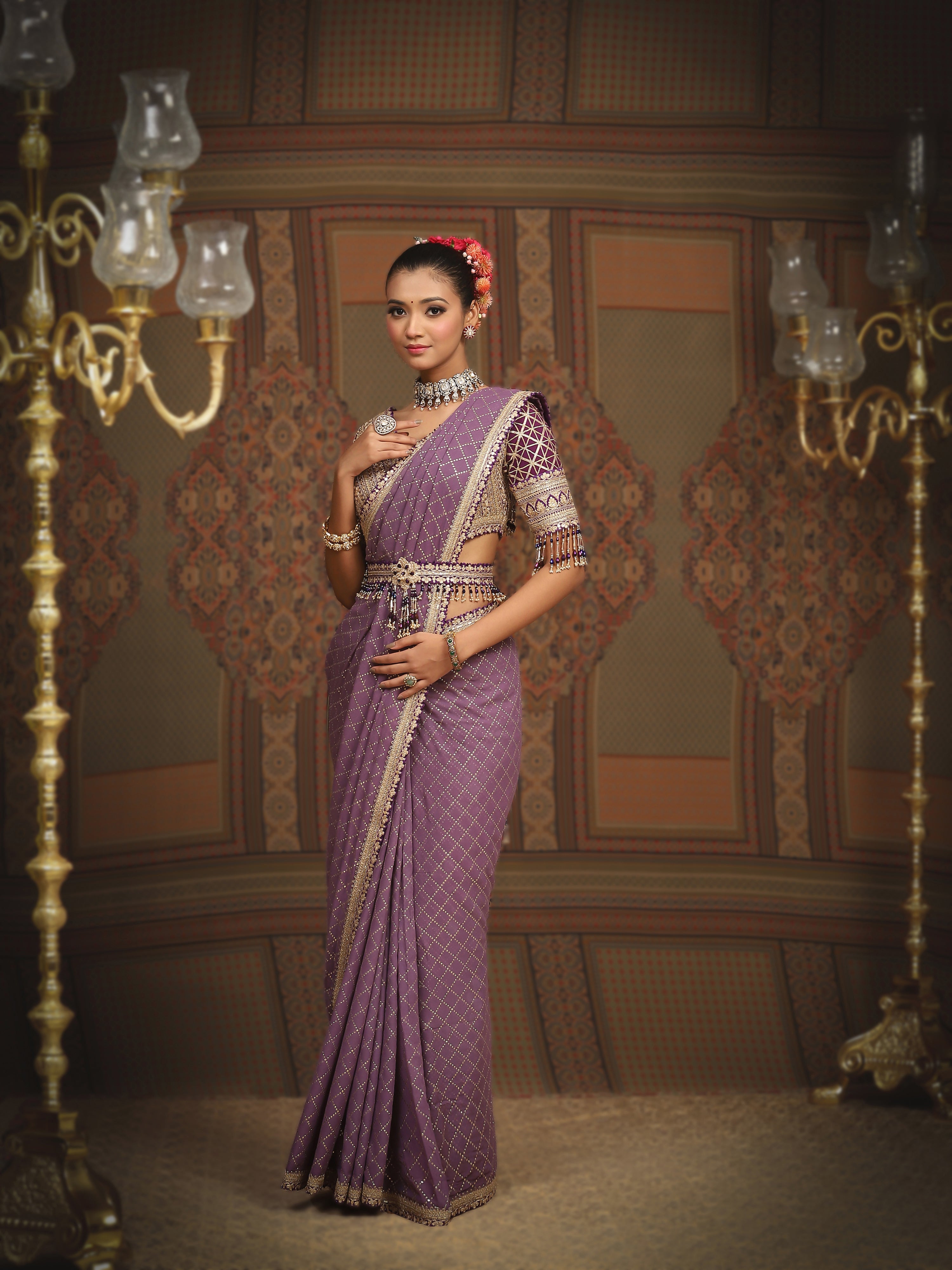 Light And Dark Purple Saree & Blouse Set