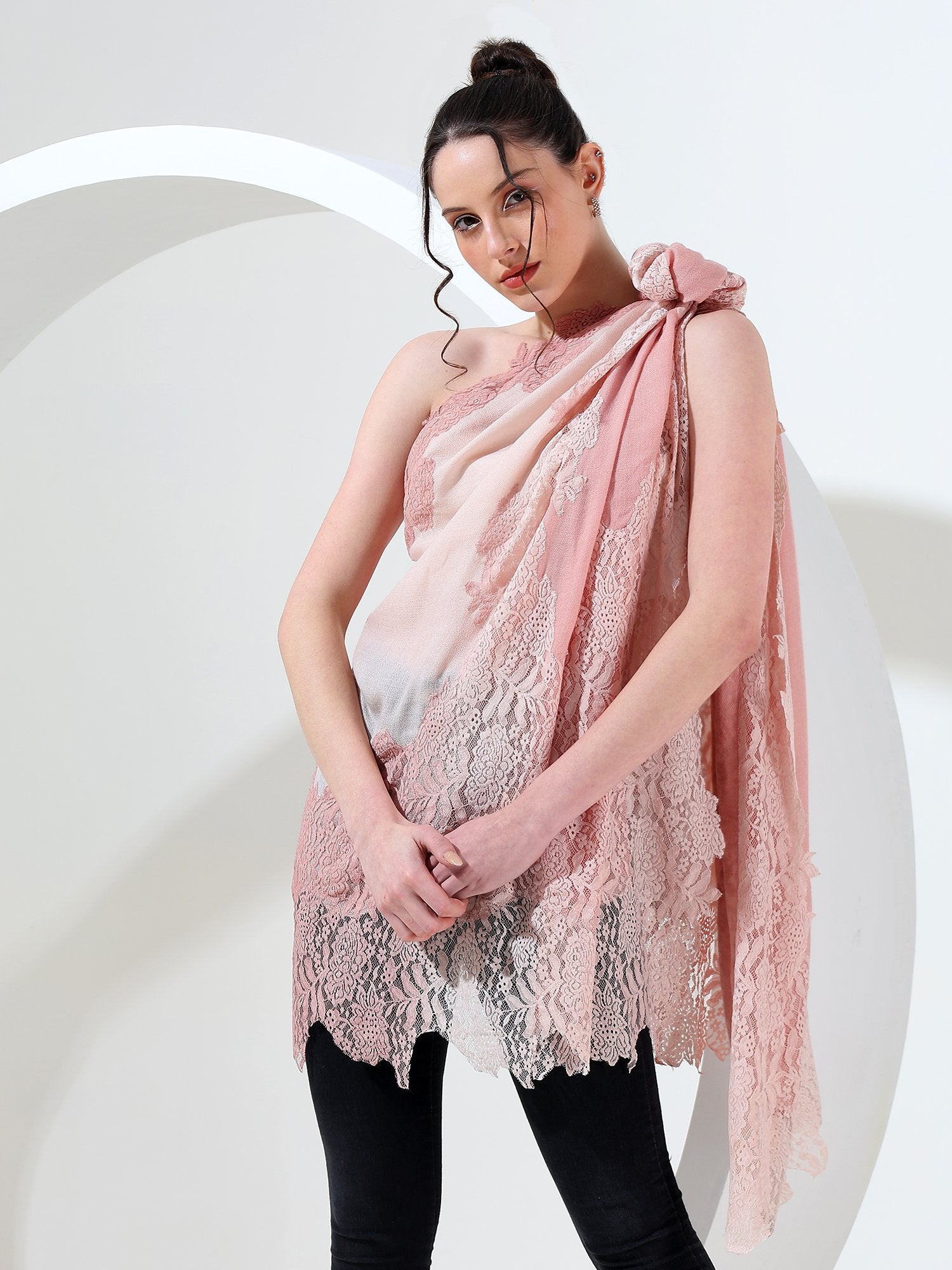 Pink Ombre Shawl With Lace, Ideal Lace Shawl