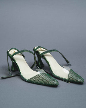Closed Toe Faux Leather Green Sleek Cheek Heels