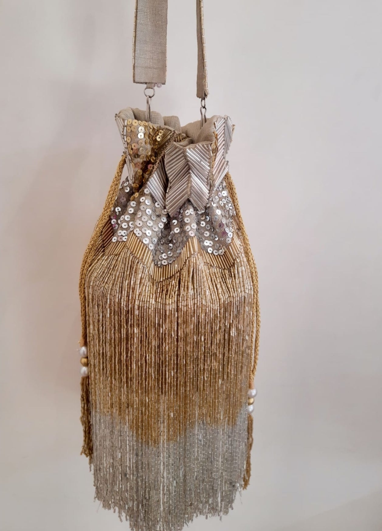 Elixir Sequins Fringed Potli Bag