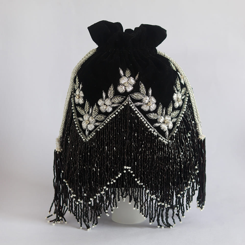 THE TAN CLAN Keisha Black Tassle Potli with Handle
