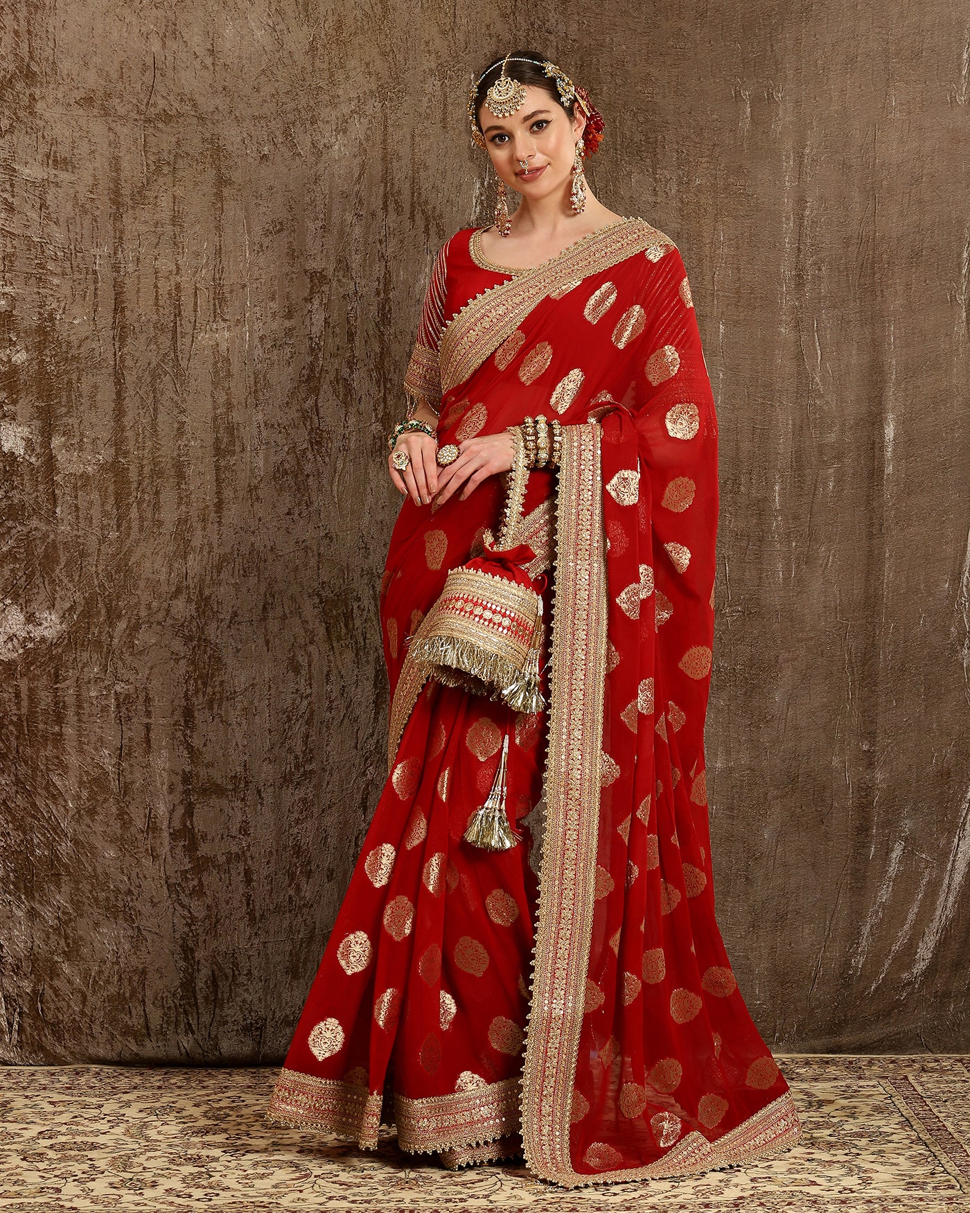 Red Saree & Blouse Set