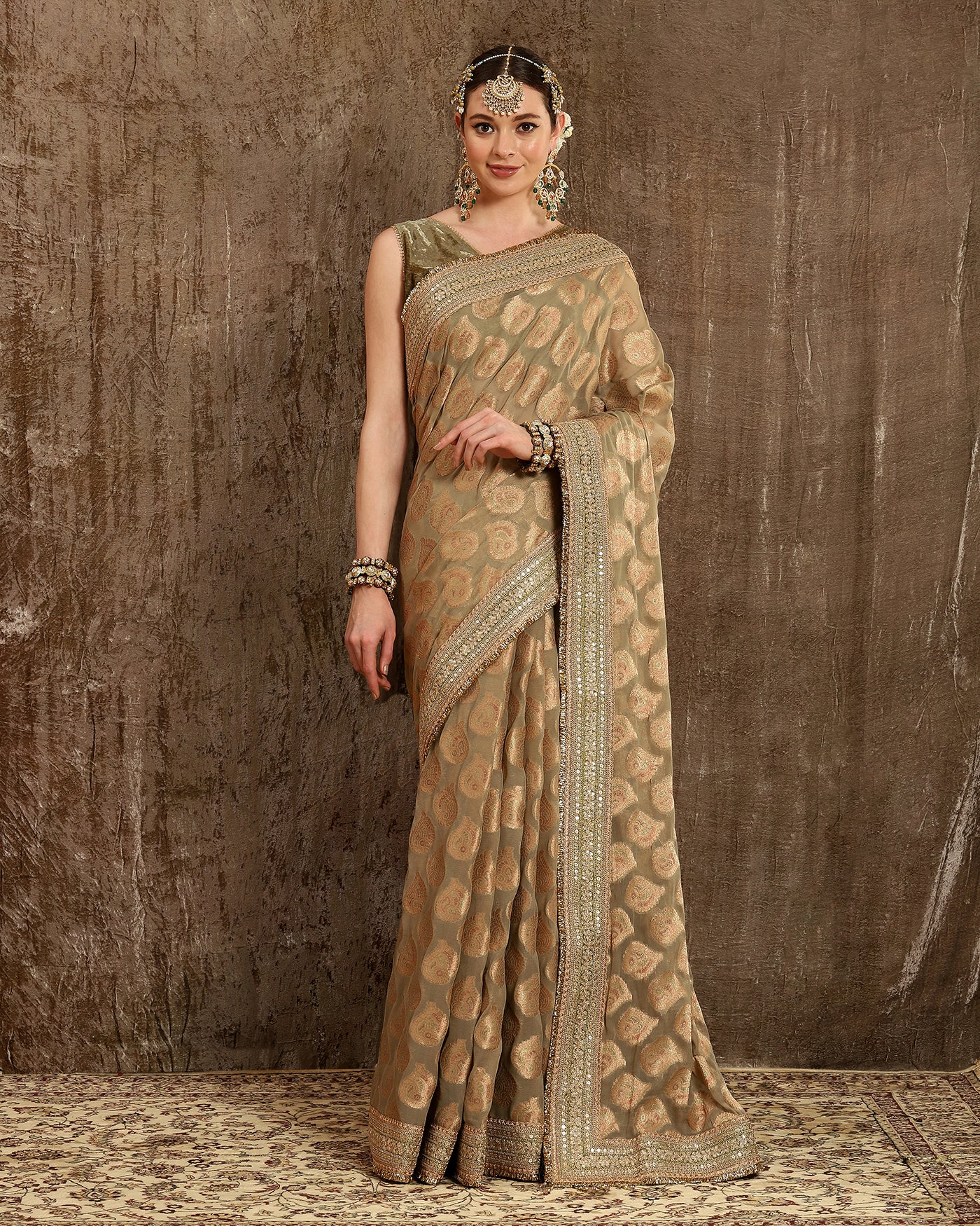 Pista Green Saree & Blouse Set