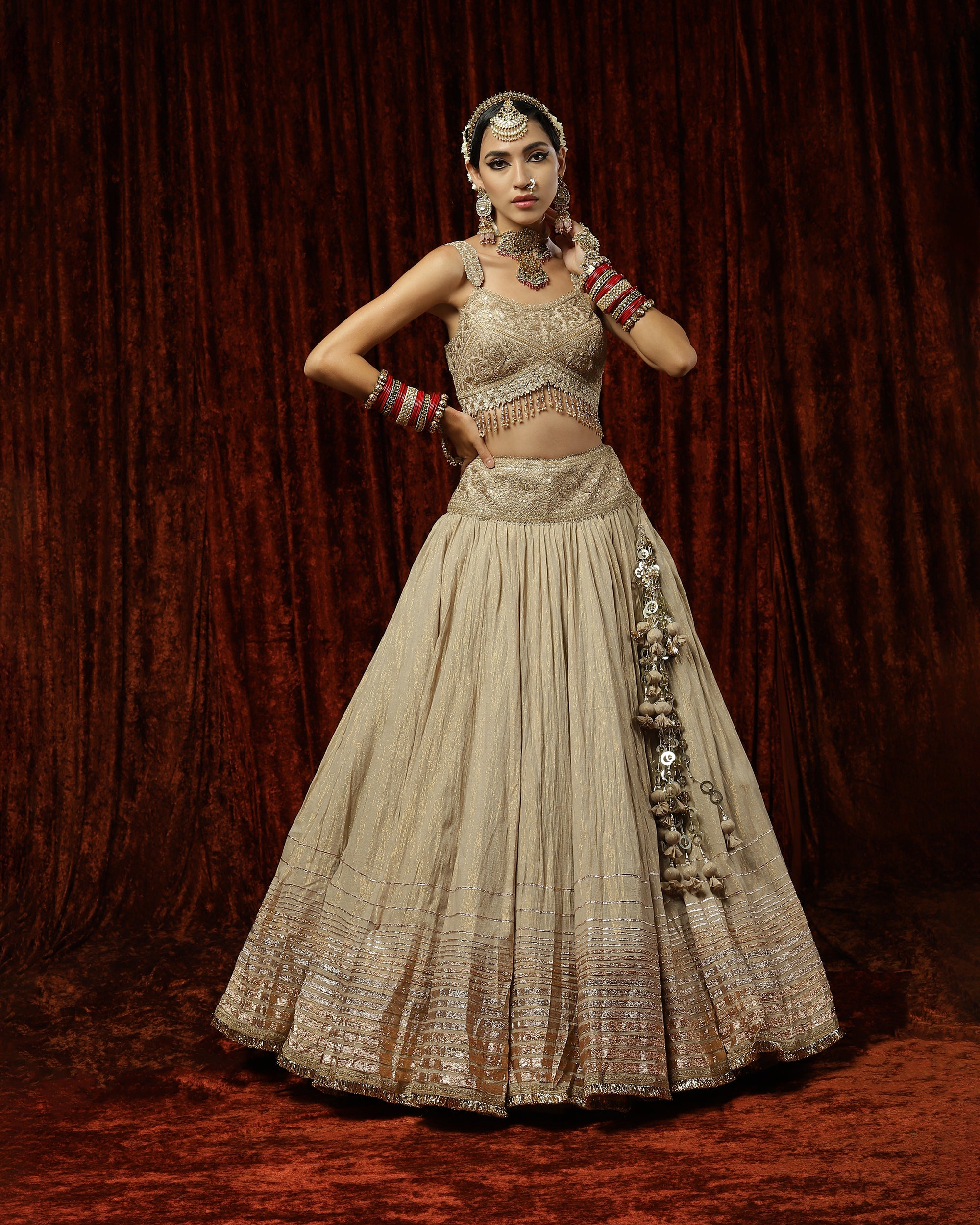 Light Gold Crinkle Gota Lehenga Set