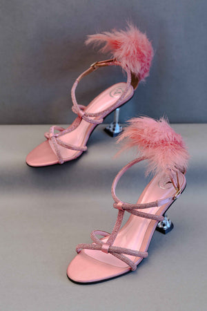 Pink Candy Fur Open Toe Heel Sandal