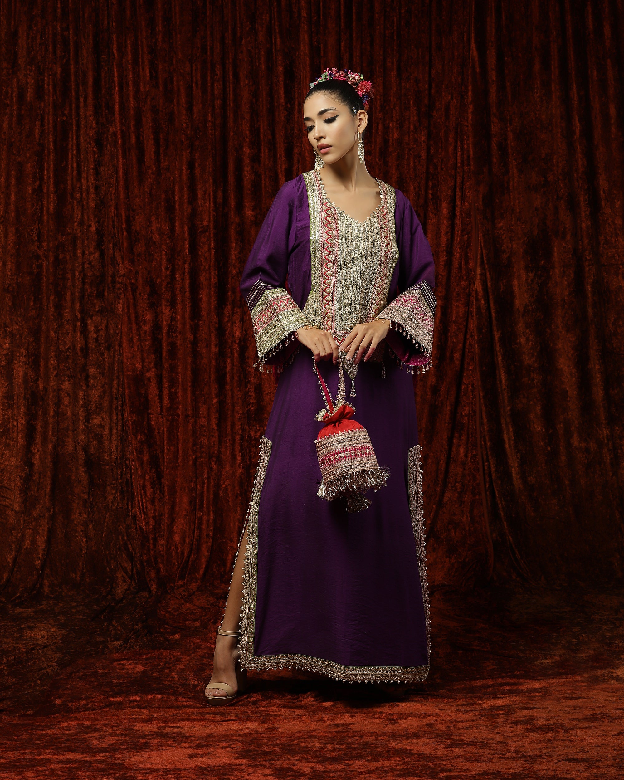 Purple, Rani Pink & Oliv Green Kurta Kaftan
