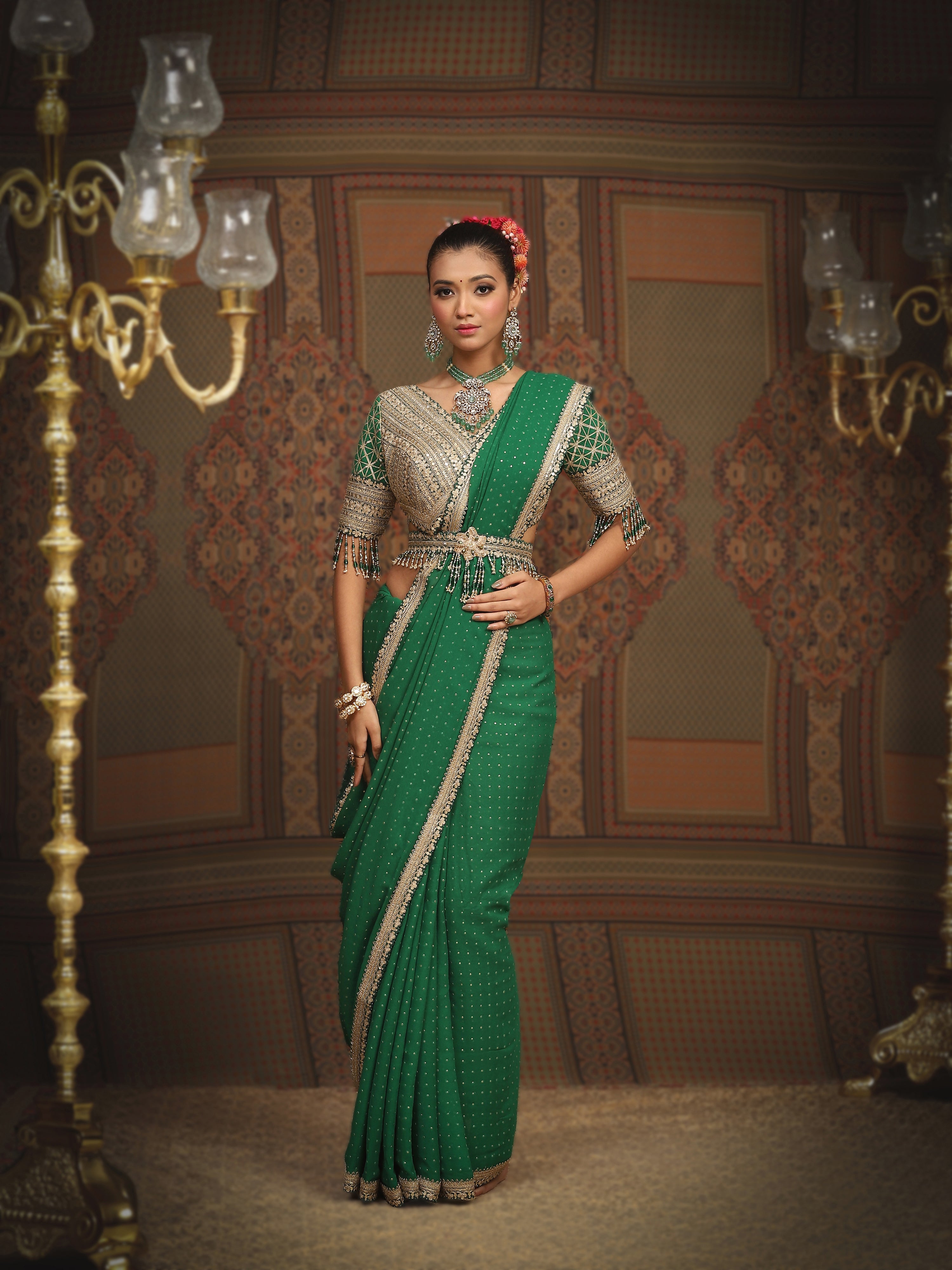 Emerald Green Saree & Blouse Set