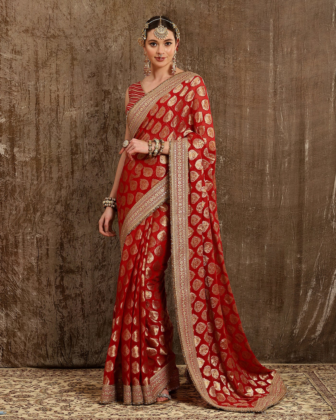 Red Saree & Blouse Set