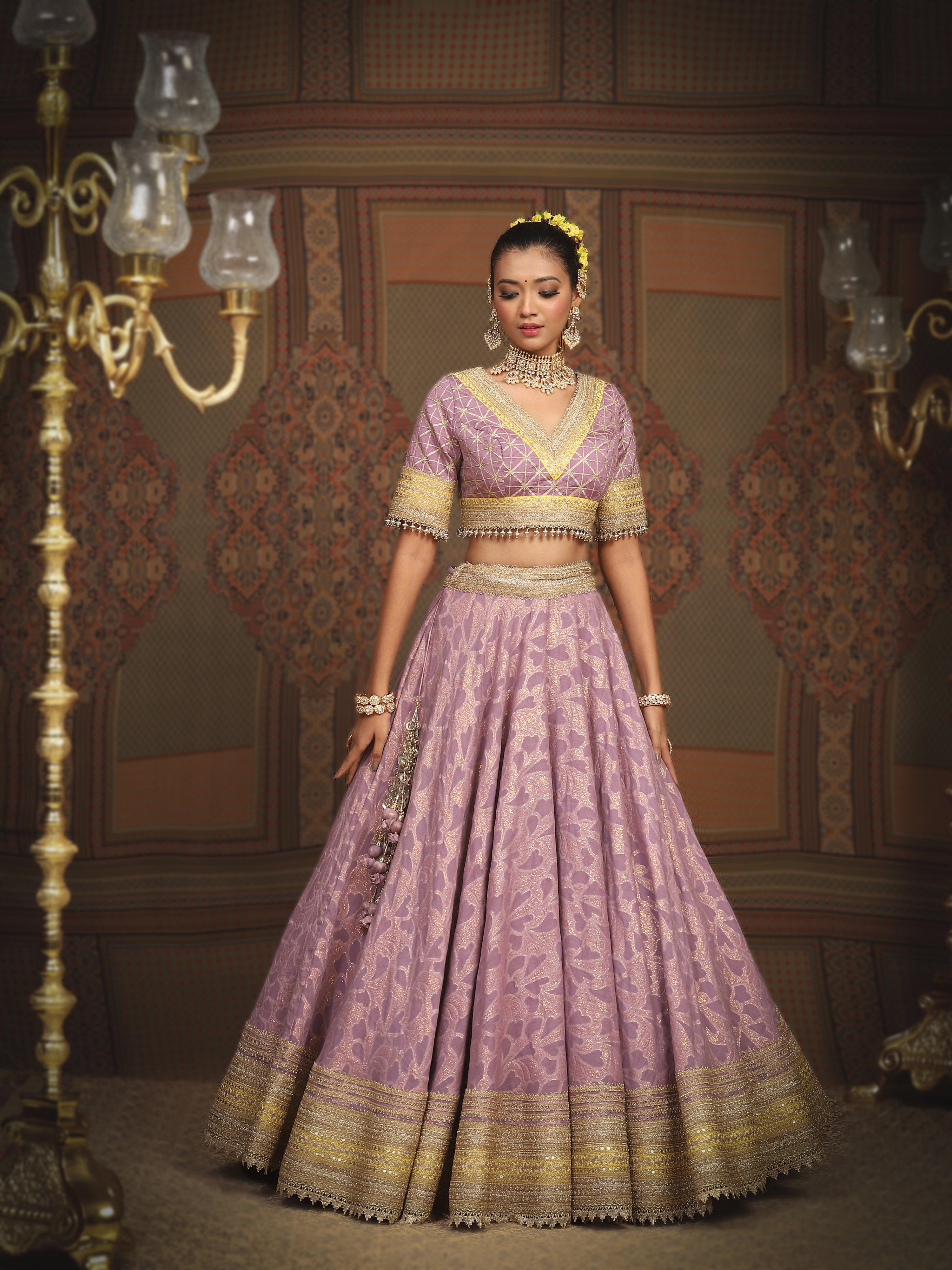 Light Purple And Lemon Yellow Lehenga Set AGASHE Light Purple And Lemon Yellow Lehenga Set AGASHE