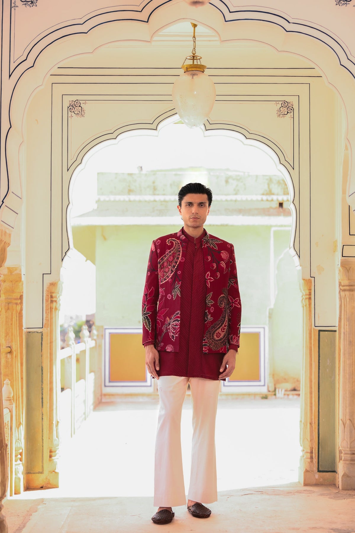 Printed Achkan With Pintuck Kurta & Stright Pant
