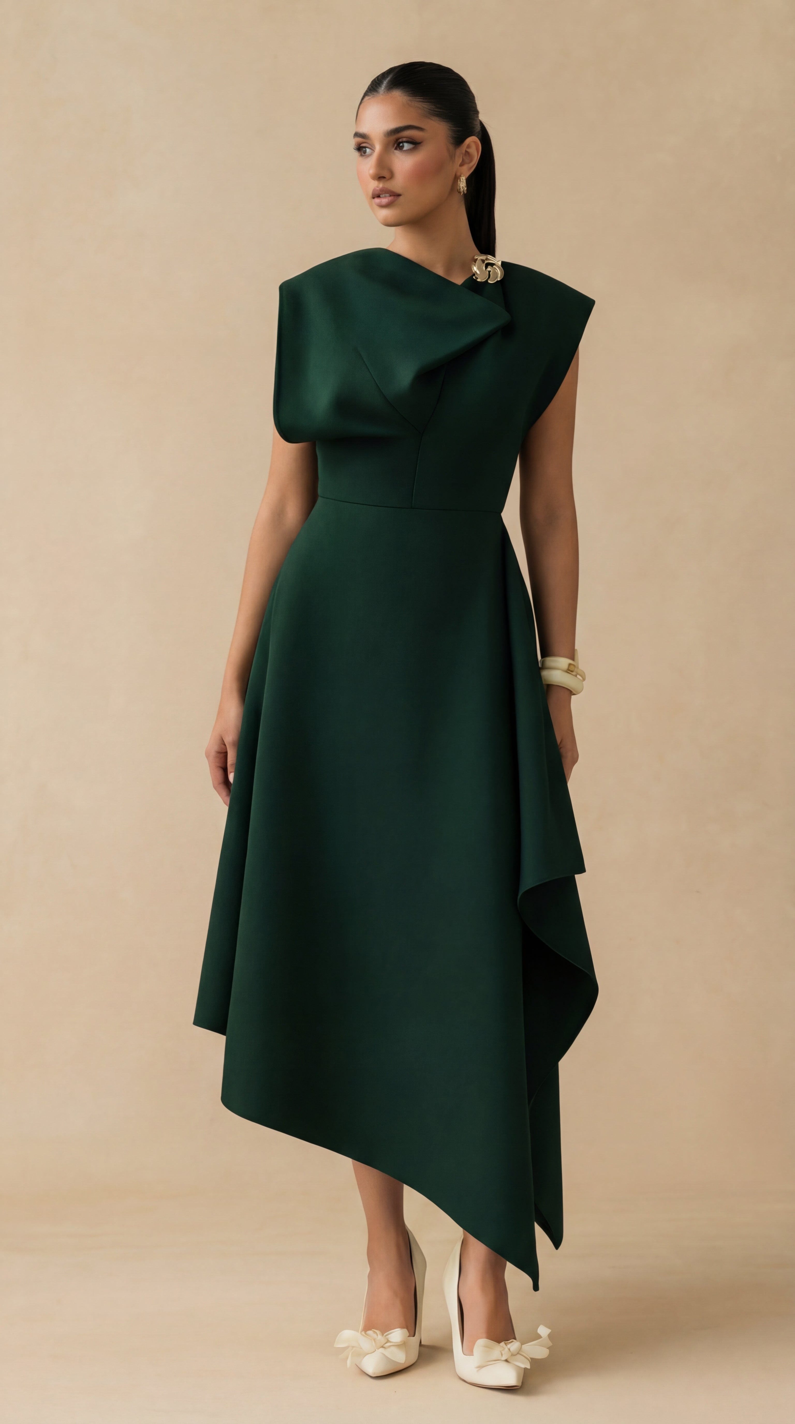 Emerald Crest Drape Midi
